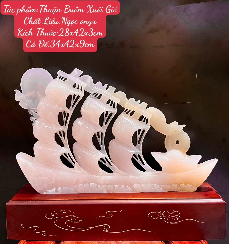 Thuận Buồm Xuôi Gió Ngọc Ngọc Onyx Hồng - Quà Tặng Sếp Cao Cấp