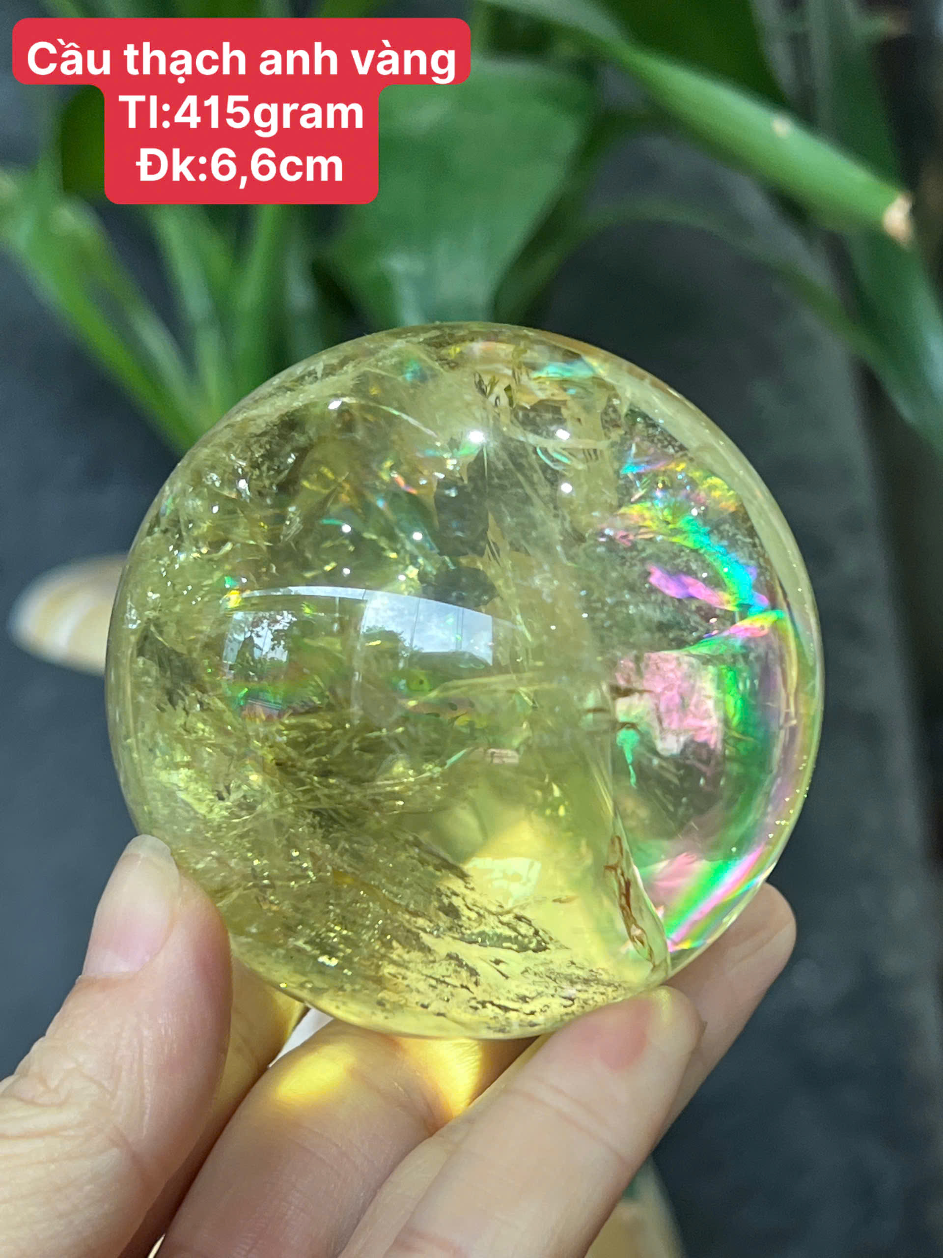 Quả Cầu Thạch Anh Vàng 6.6cm Hoàng Kim Chiêu Tài, Điểm Nhấn Nhỏ Gọn