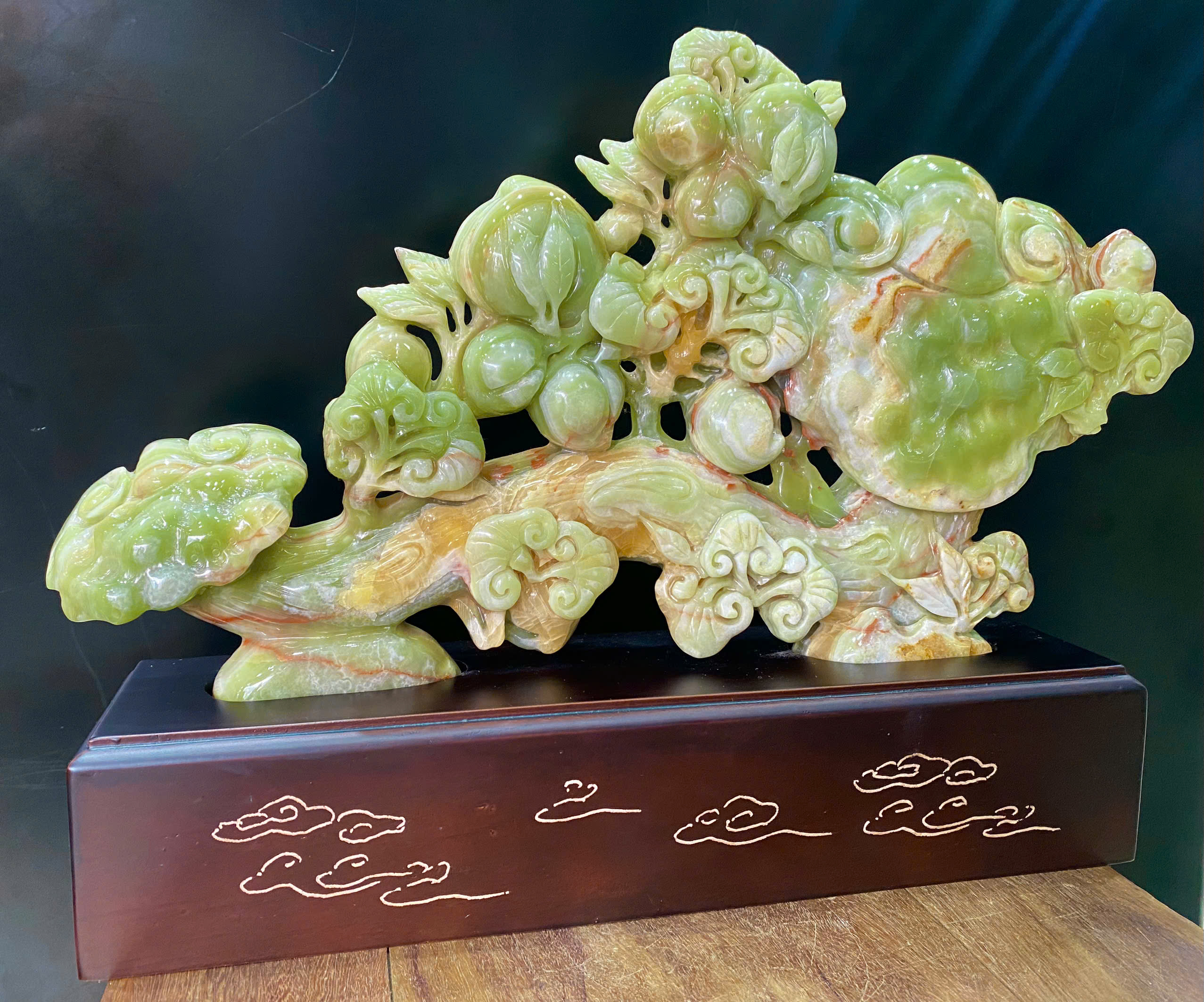 Gậy Như Ý Đào Tiên Ngọc Onyx Xanh Vạn Sự Viên Mãn, Trường Thọ Phú Quý