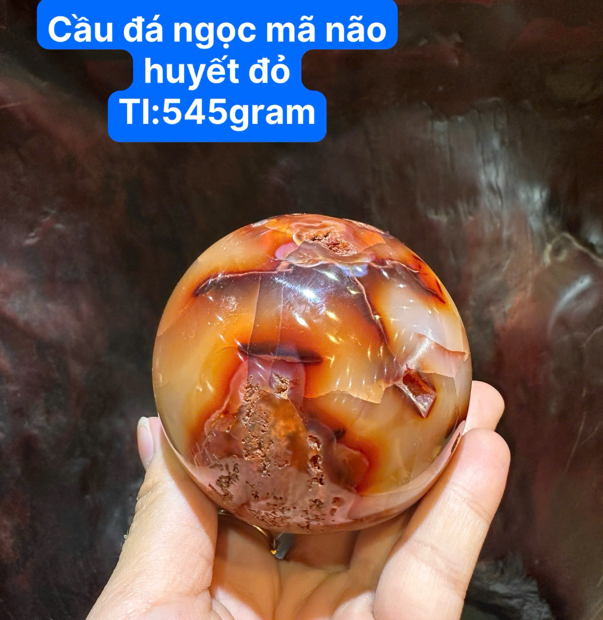 Quả Cầu Ngọc Mã Não Huyết Đỏ 545gram Hỏa Quang Khởi Vận, Tụ Bảo Trường An