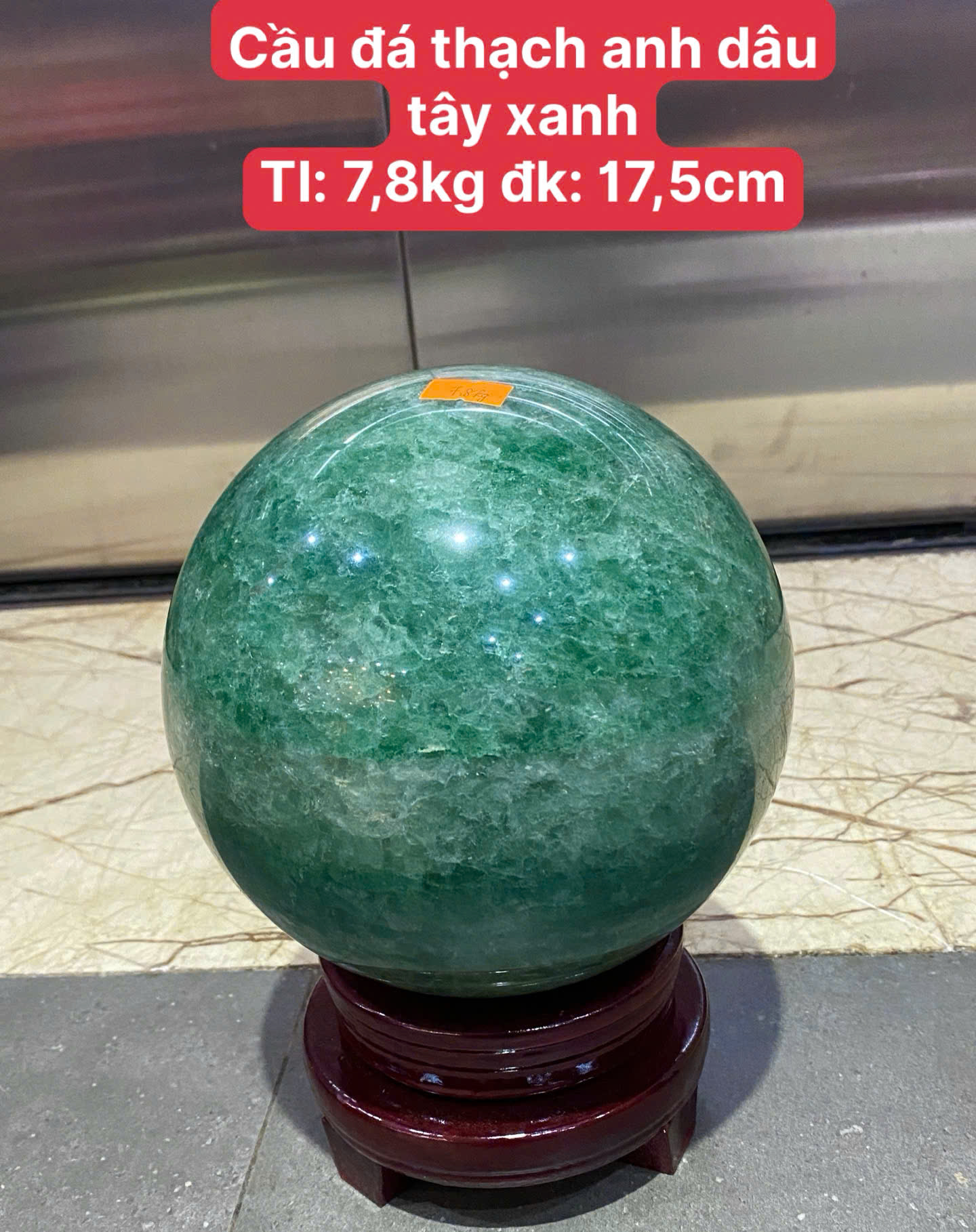 Quả Cầu Đá Thạch Anh Dâu Tây Xanh 17.5cm Khơi Nguồn Sinh Khí, Xoa Dịu Tâm Hồn