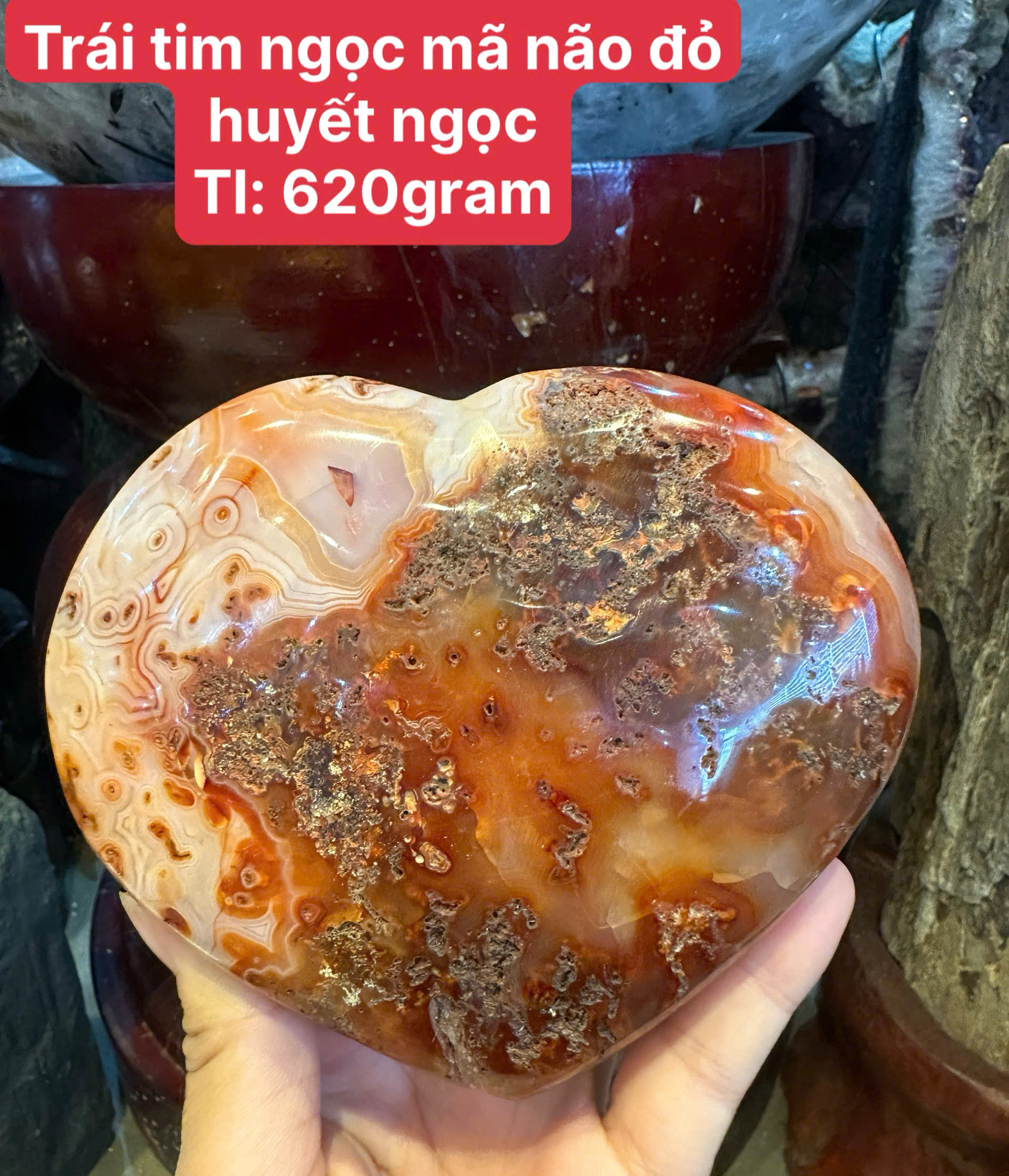 Trái Tim Ngọc Mã Não Huyết Để Bàn