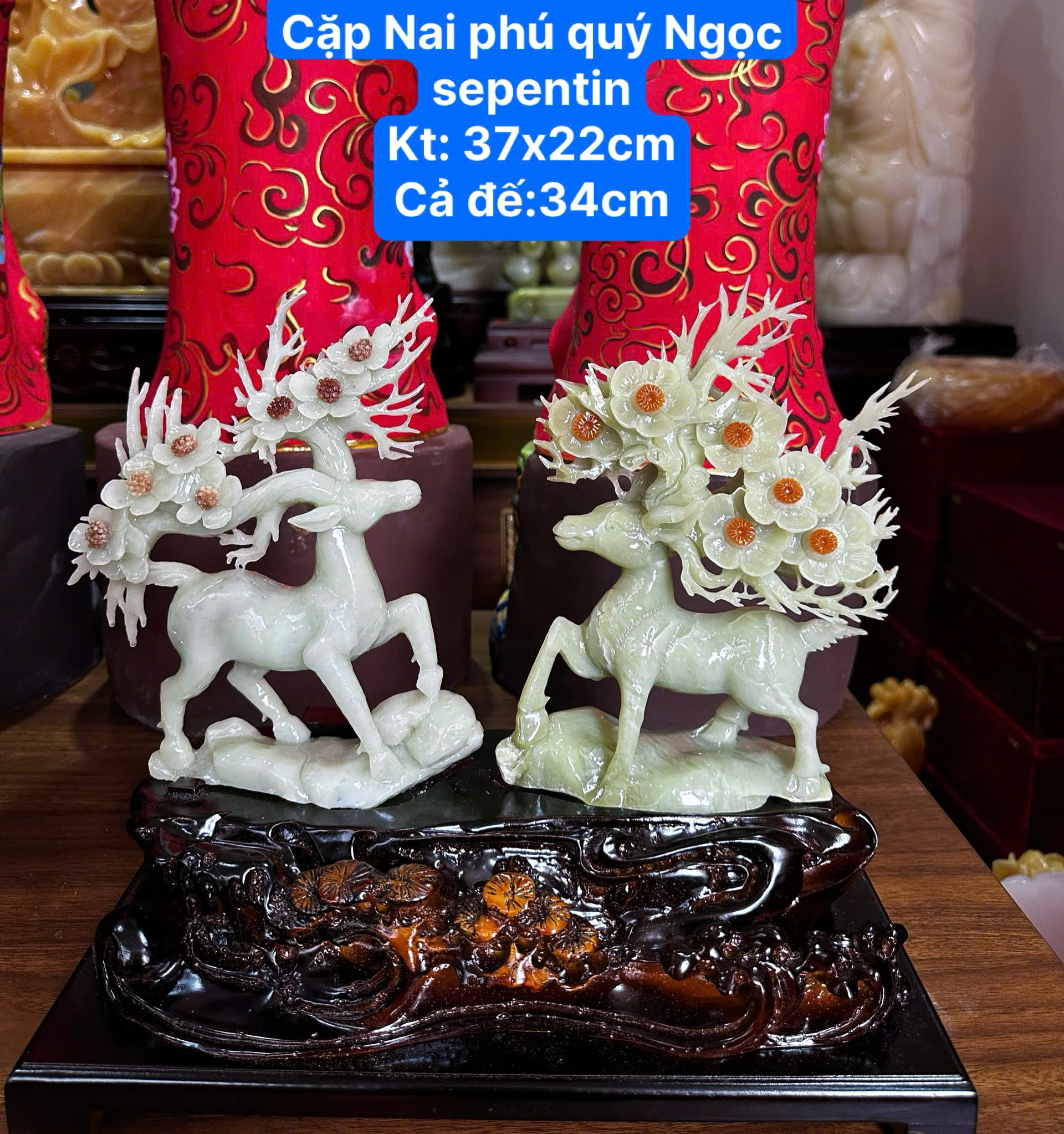 Cặp Nai Phú Quý ngọc serpentine – Biểu tượng lộc tài, bình an và cuộc sống trường thọ