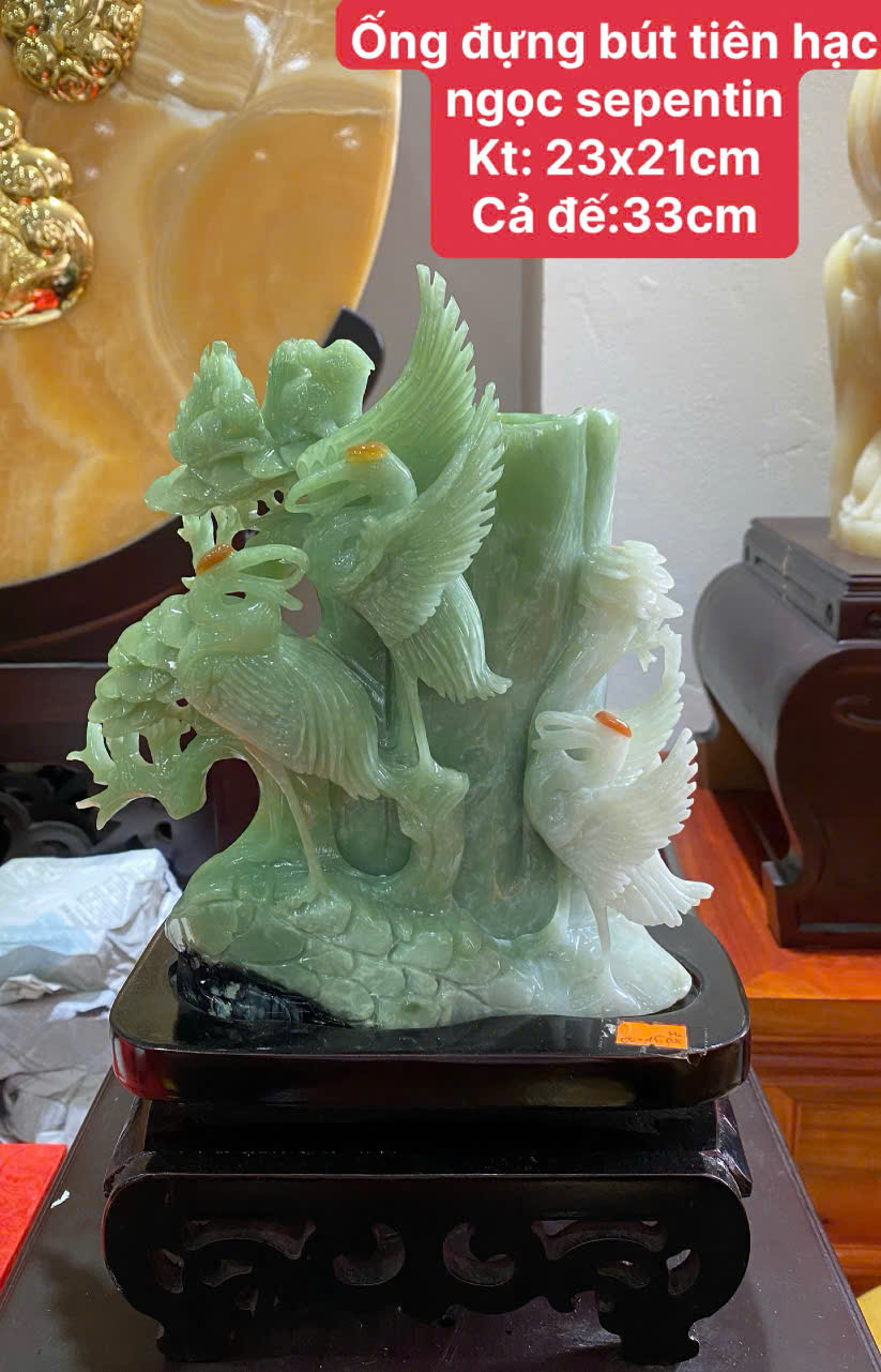 Ống Đựng Bút Tiên Hạc Ngọc Serpentine Thanh Cao Tri Thức