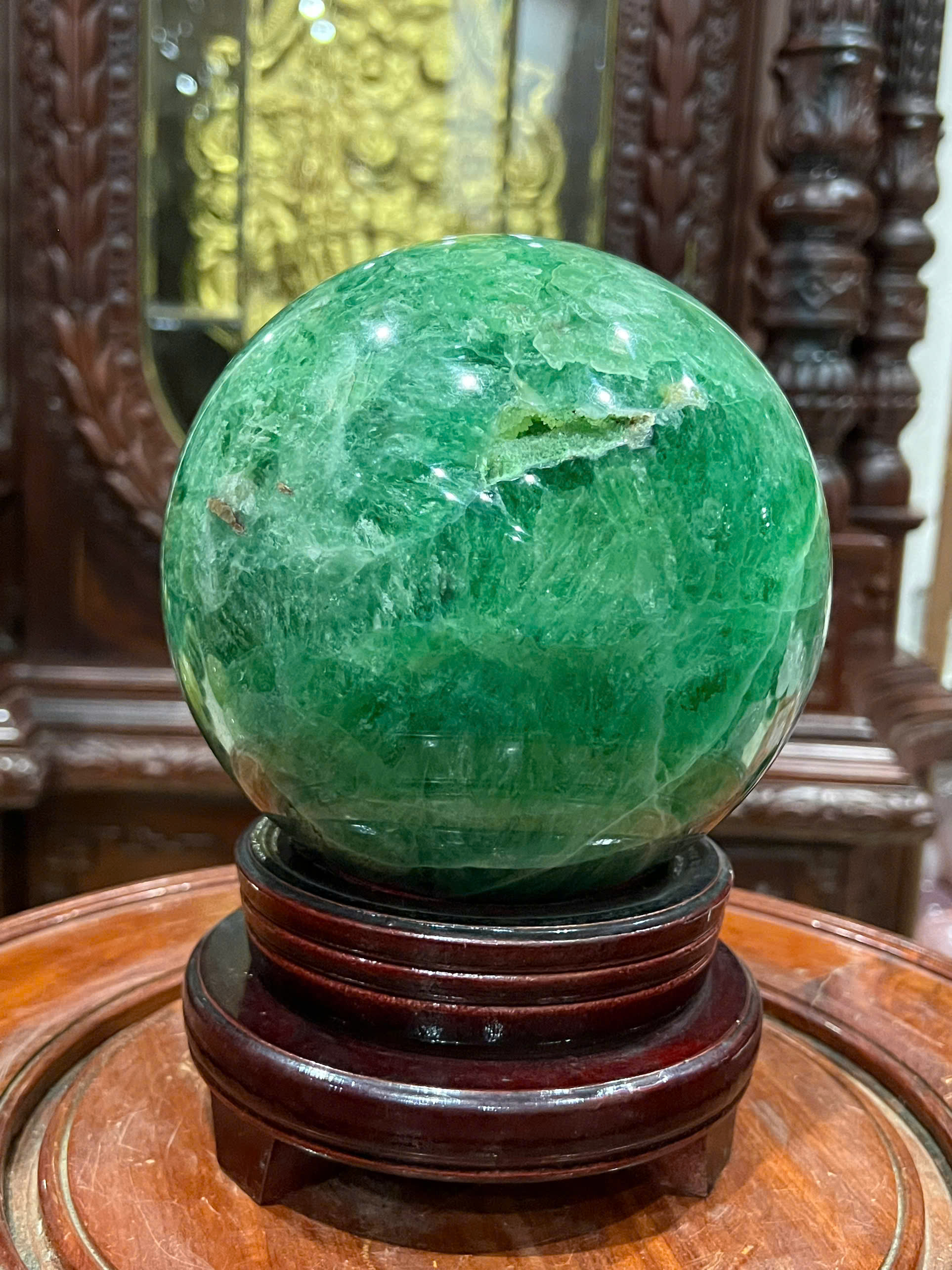 Quả Cầu Đá Fluorite Có Hốc Tụ Tài 15cm Tinh Hoa Đa Sắc, Độc Bản Tụ Bảo Lộc