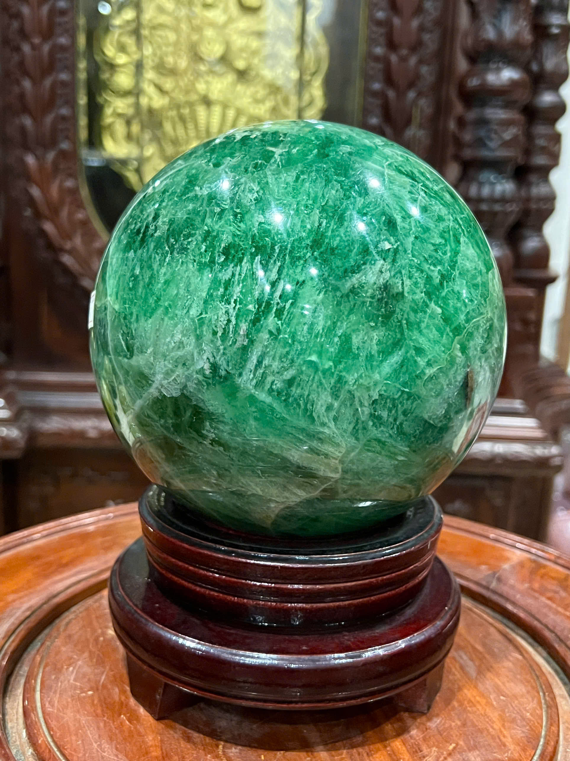 Quả Cầu Đá Fluorite Có Hốc Tụ Tài 15cm Tinh Hoa Đa Sắc, Độc Bản Tụ Bảo Lộc
