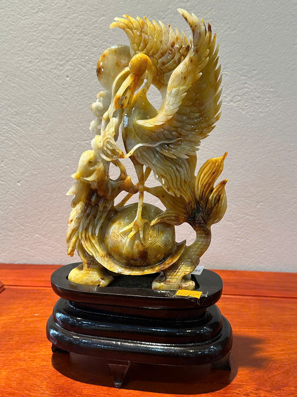 Tiên Hạc cưỡi Long Quy ngọc serpentine – Kiệt tác trường thọ, trấn trạch bảo an và thu hút tài lộc