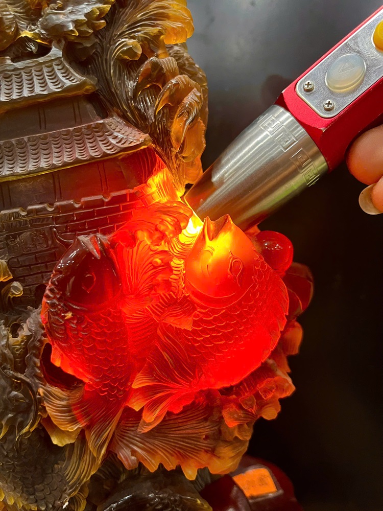 Cá Chép Hoá Rồng Đá Hổ Phách - Sưu Tầm Cao Cấp