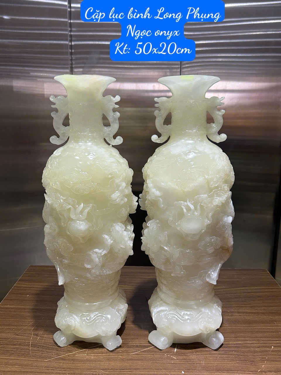 Cặp Lục Bình Long Phụng Ngọc Onyx Thăng Tiến Công Danh, Gia Đạo Viên Mãn