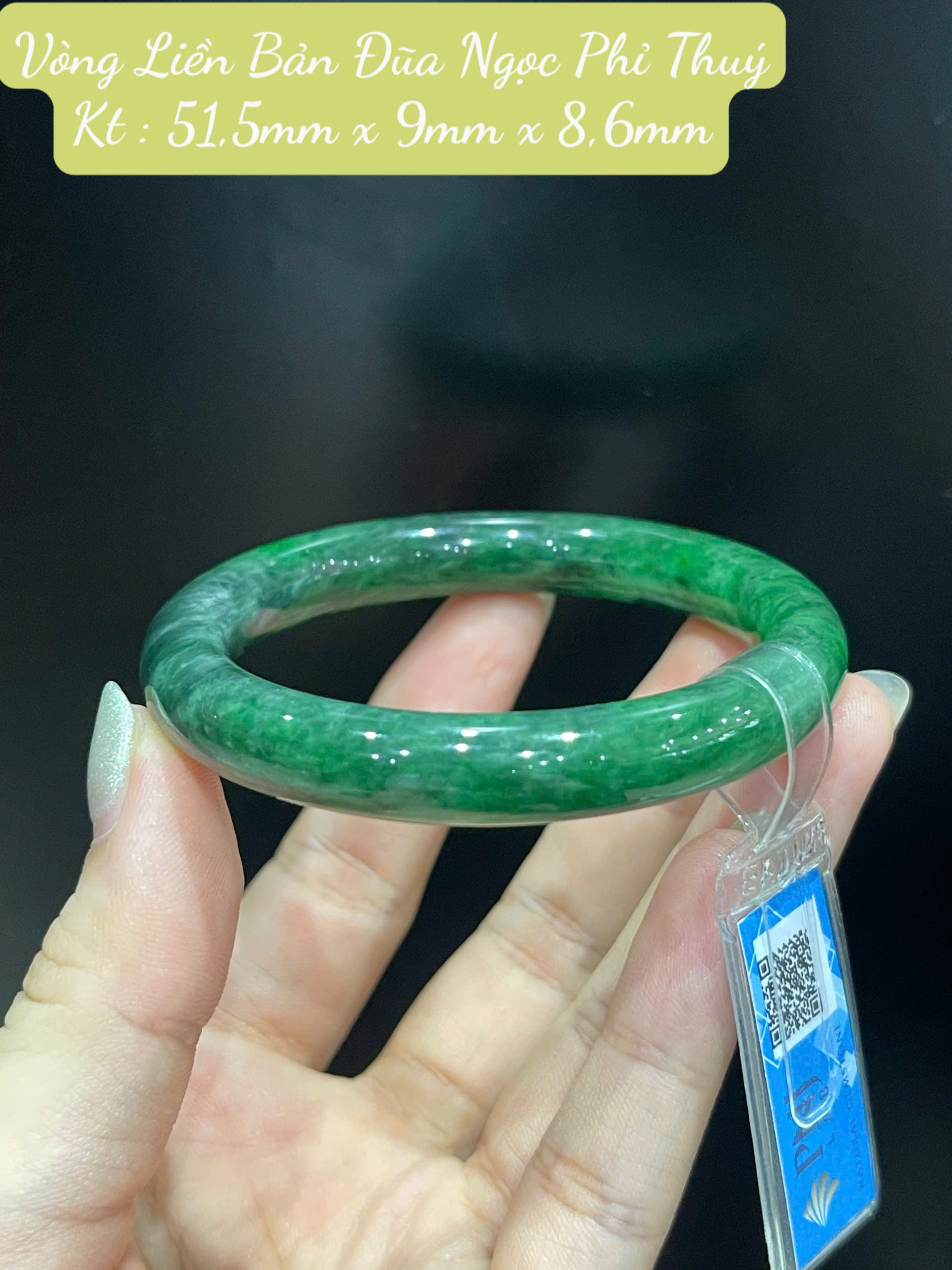 Vòng Liền Bản Đũa Ngọc Phỉ Thúy Sắc Xanh Lý Đậm