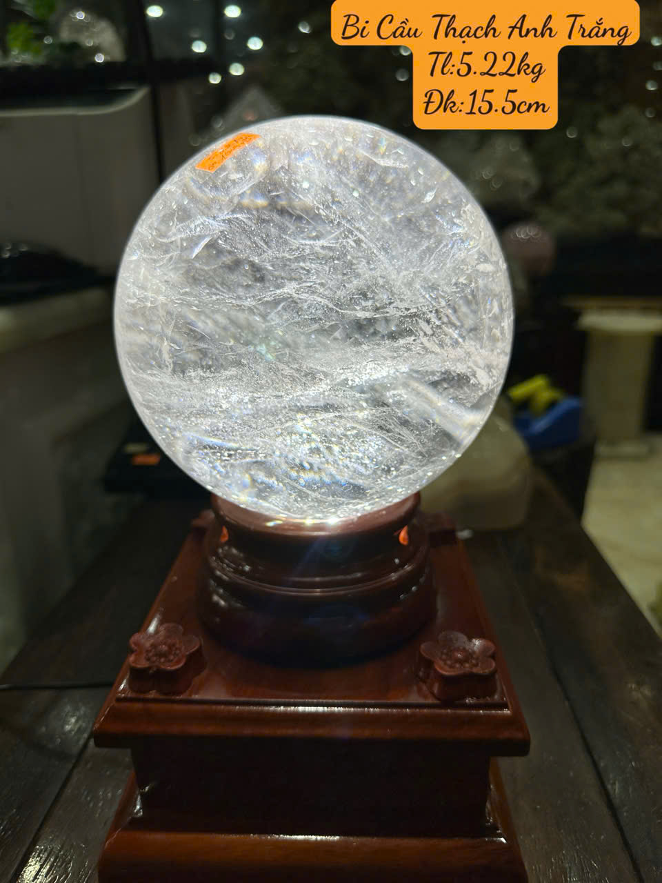 Quả Cầu Thạch Anh Trắng15.5cm Tinh Thể Khởi Nguyên, Khơi Thông Bản Lĩnh
