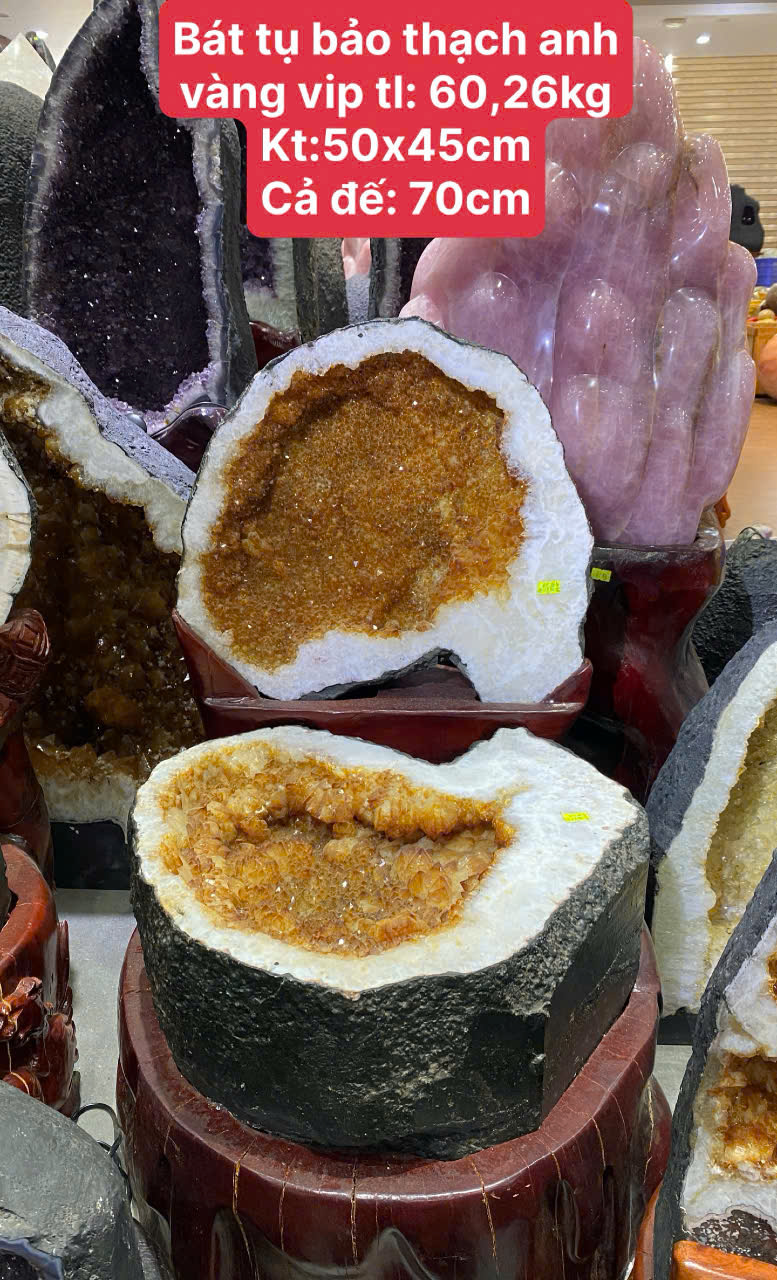 Bát Tụ Bảo Mầm Thạch Anh Vàng Trấn Trạch Hóa Sát