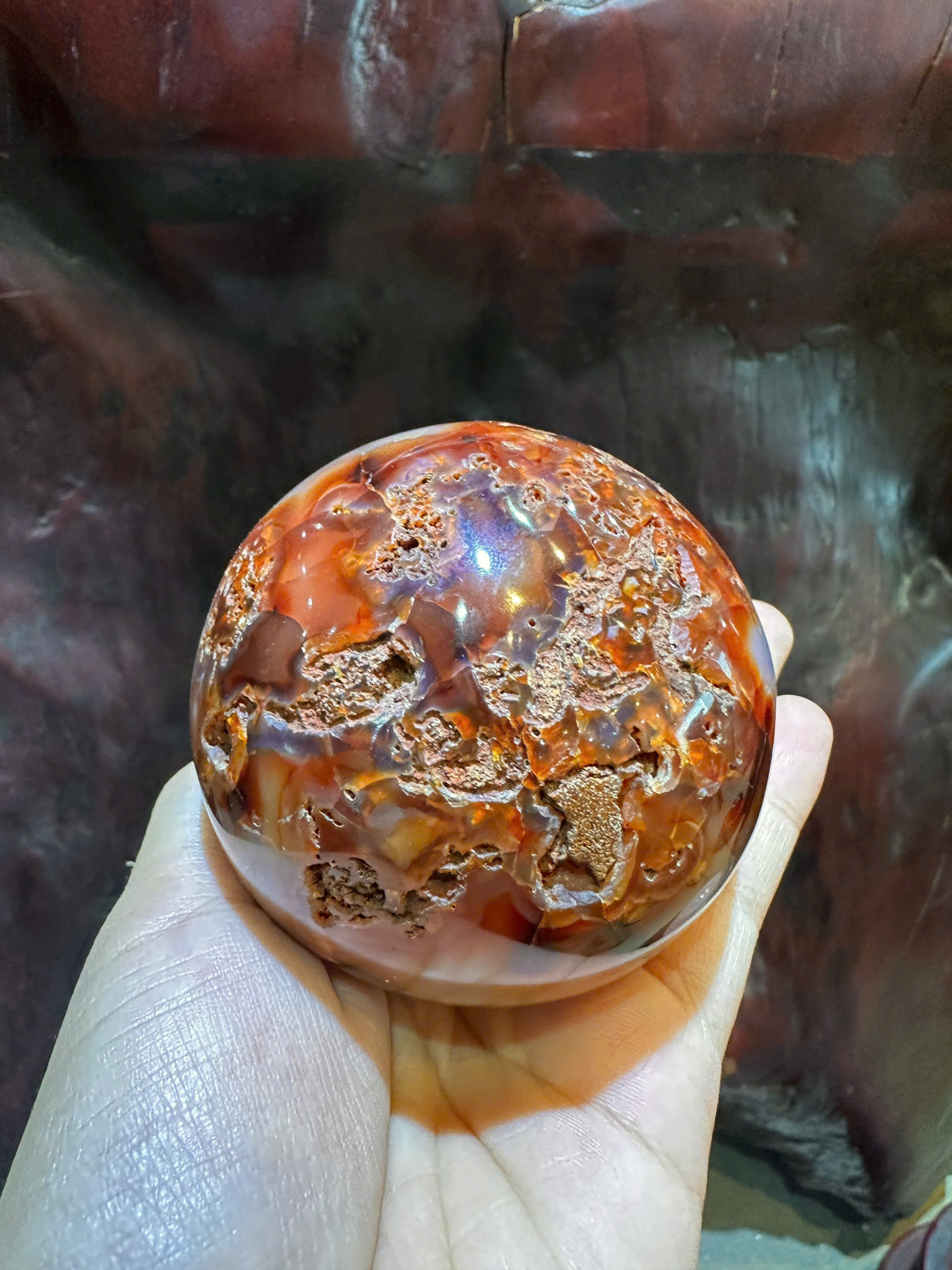 Quả Cầu Ngọc Mã Não Huyết Đỏ 545gram Hỏa Quang Khởi Vận, Tụ Bảo Trường An