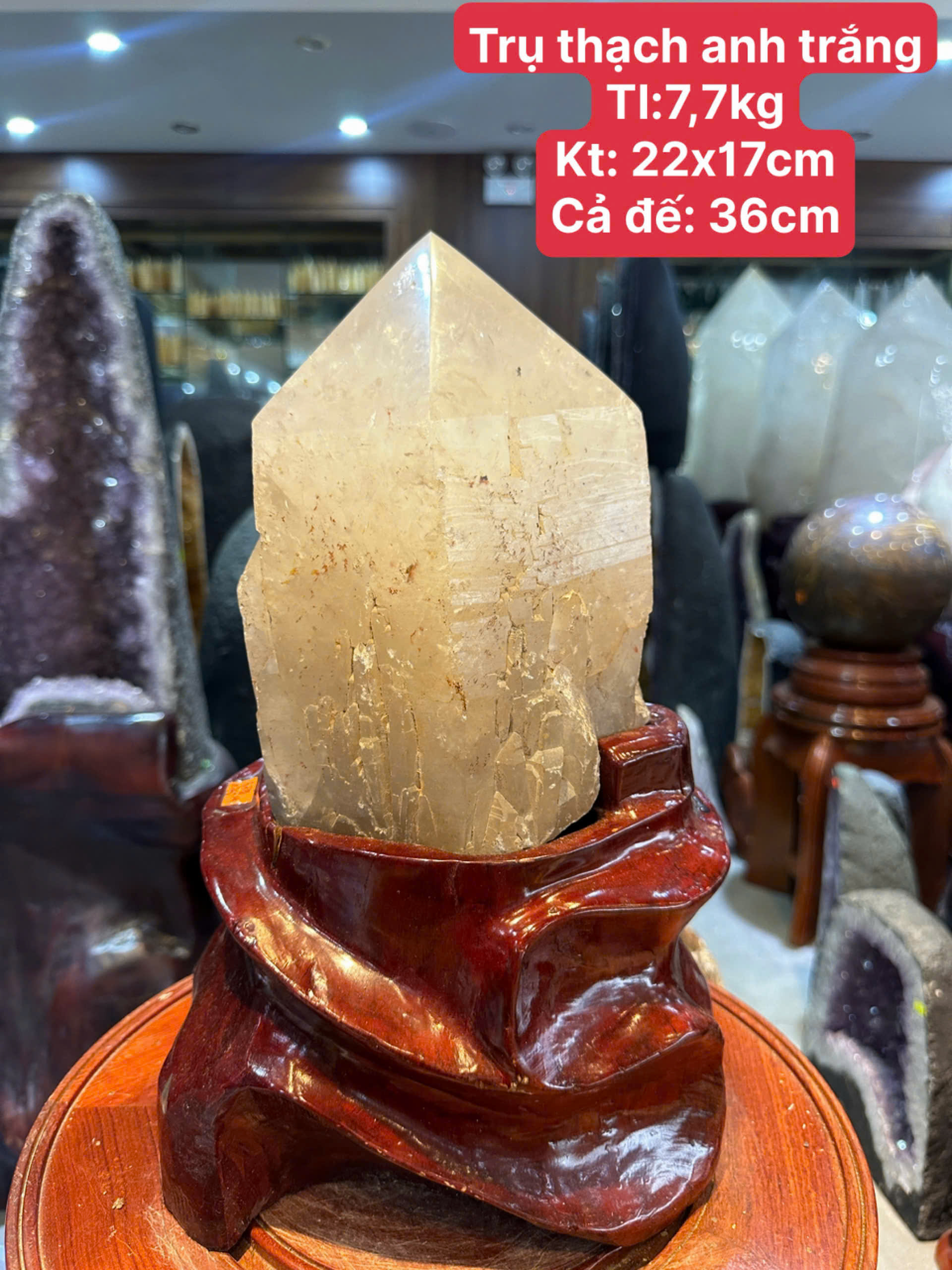 Trụ Thạch Anh Trắng Nguyên Khối Tuyệt Tác Thanh Lọc Không Gian