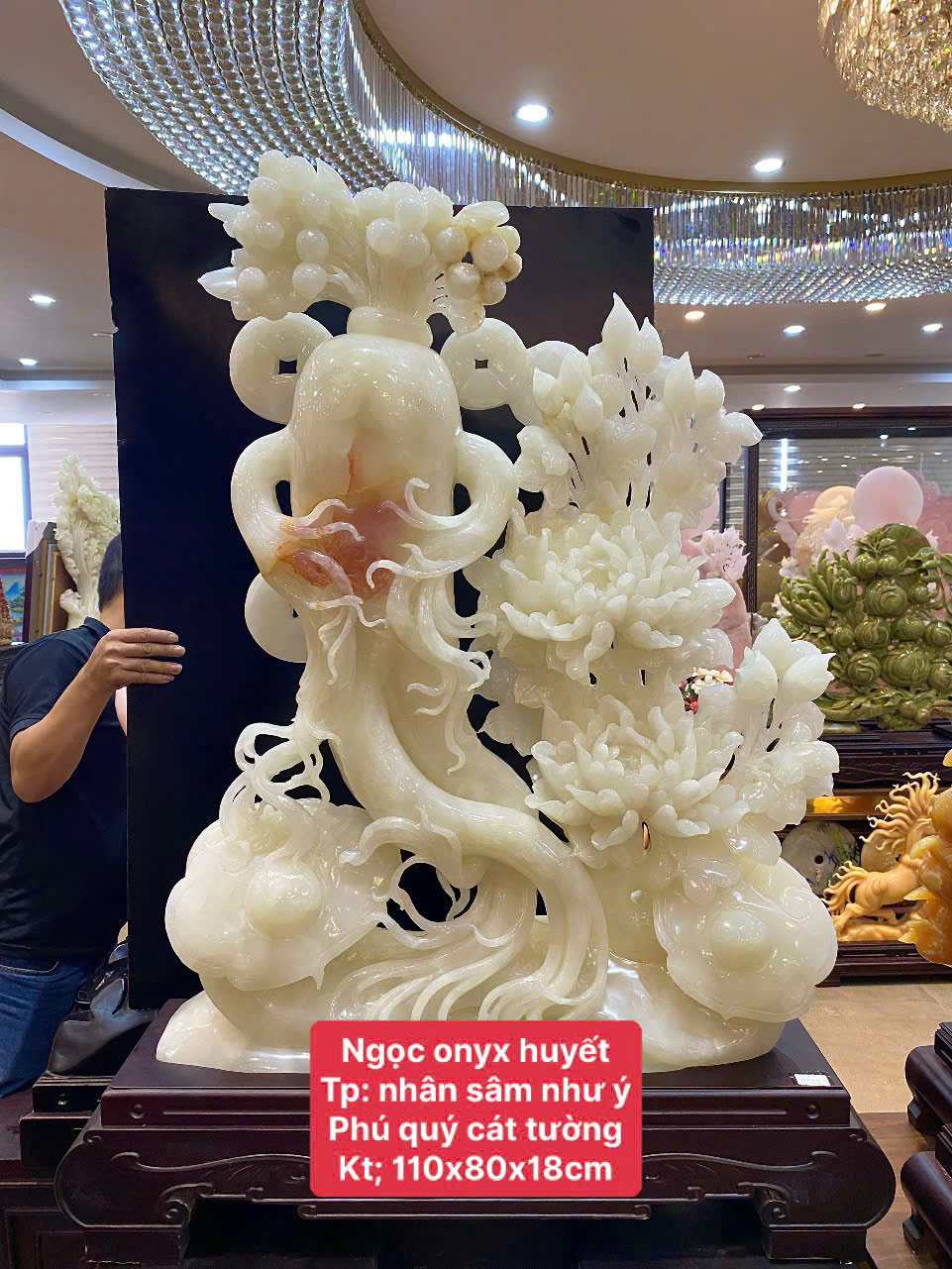 Nhân Sâm Như Ý Phú Quý Cát Tường Ngọc Onyx Huyết Tuyệt Tác Trấn Trạch Vượng Khí &amp; Chiêu Tài Đỉnh Cao