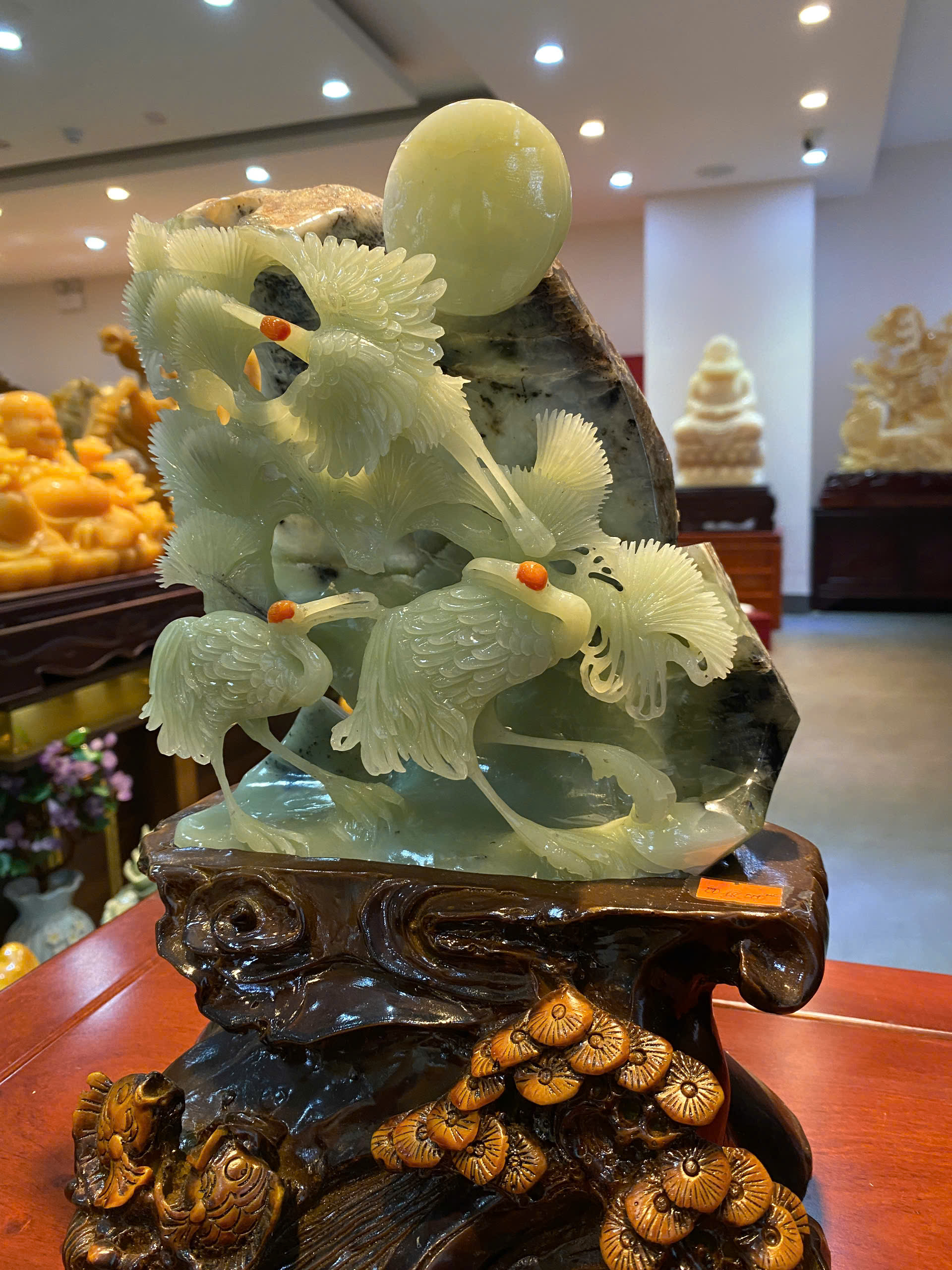 Tam Hạc Quần Tùng ngọc serpentine Biểu tượng trường thọ, gia đạo an yên và sức khỏe dồi dào