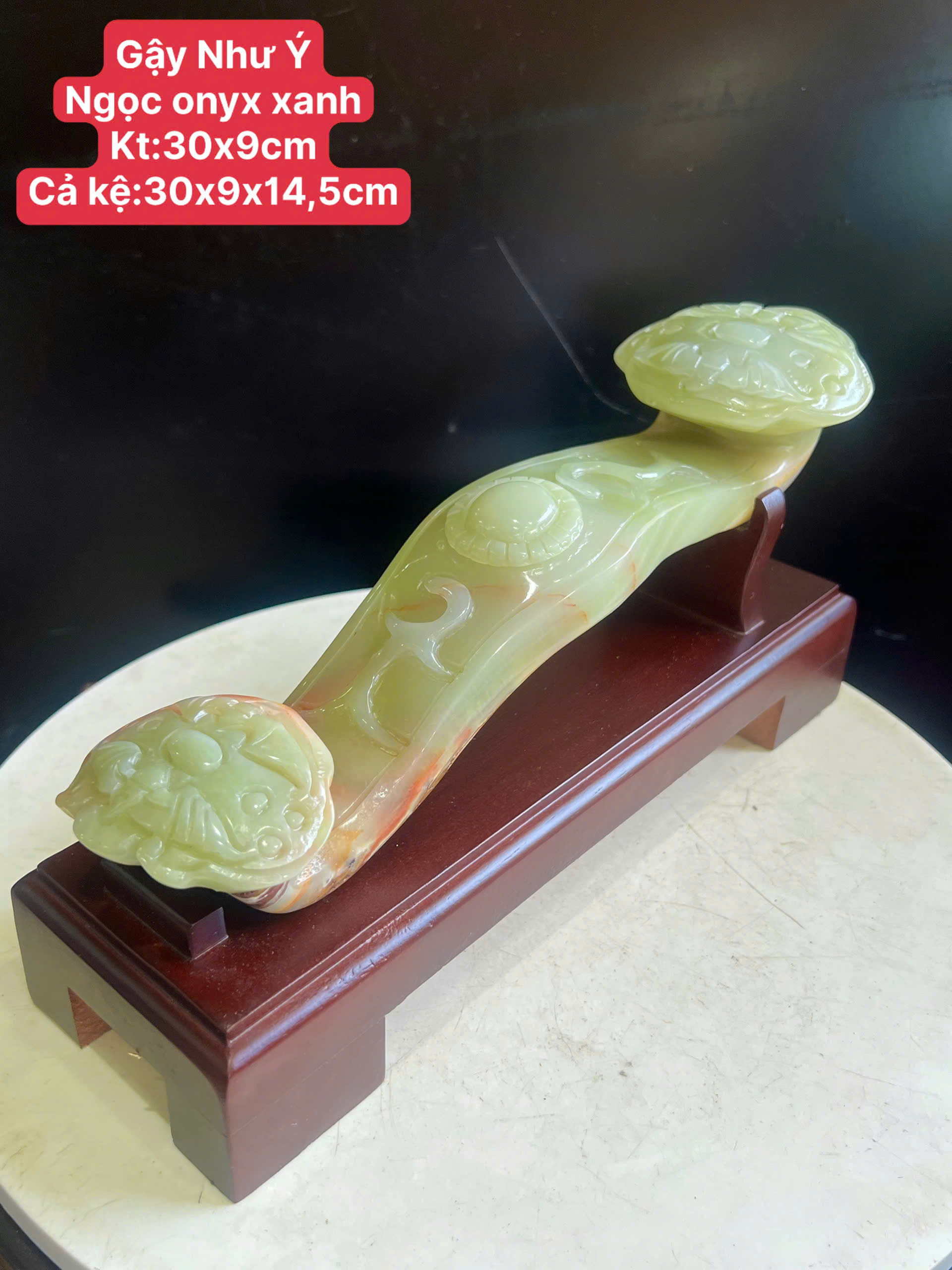 Gậy Như Ý Ngọc Onyx Xanh Lục Bảo Cát Tường, Quyền Uy Hanh Thông