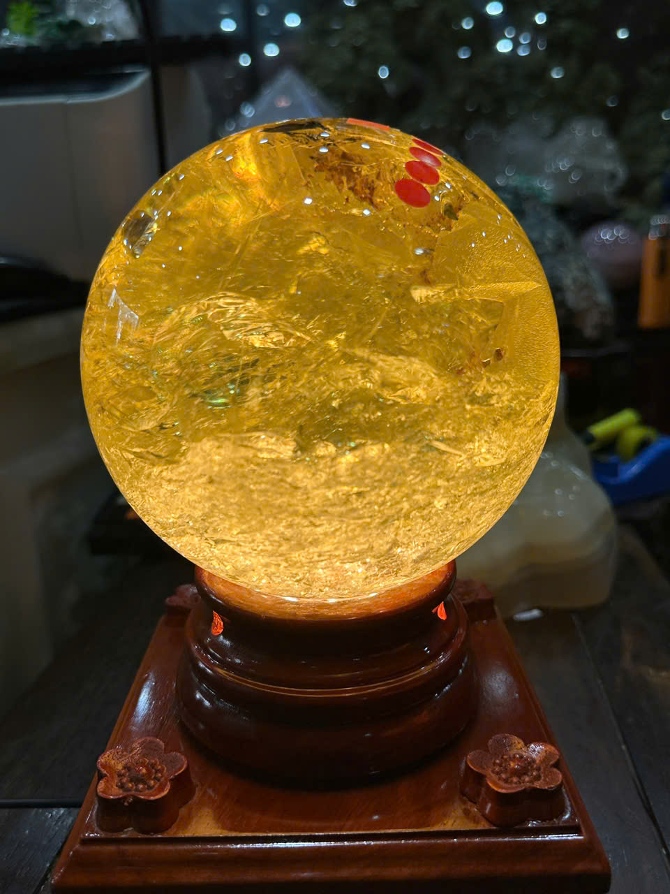 Quả Cầu Thạch Anh Vàng 15cm Hoàng Kim Chiêu Tài, Phú Quý Vinh Hoa