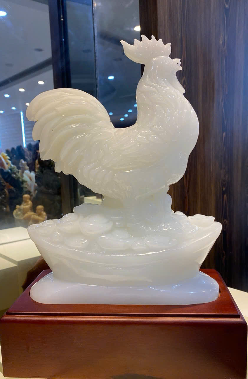Tượng gà (Tuổi Dậu) Bạch Ngọc Onyx Trắng Bạch Ngọc Cát Tường – Đại Cát Đại Lợi – Trấn Diệt Tiểu Nhân