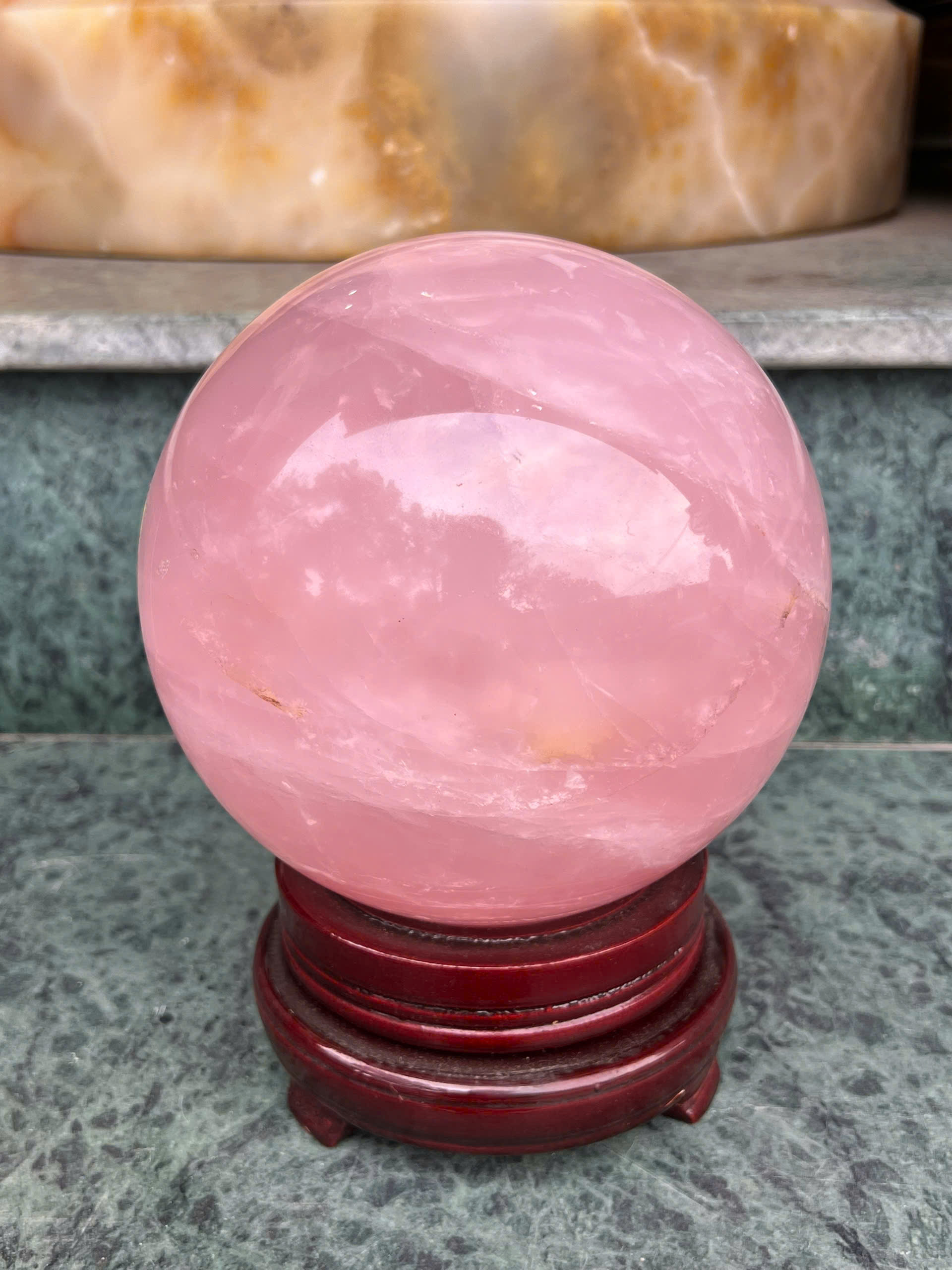 Quả Cầu Thạch Anh Hồng 16.2cm Tình Duyên Viên Mãn, Gắn Kết Quý Nhân
