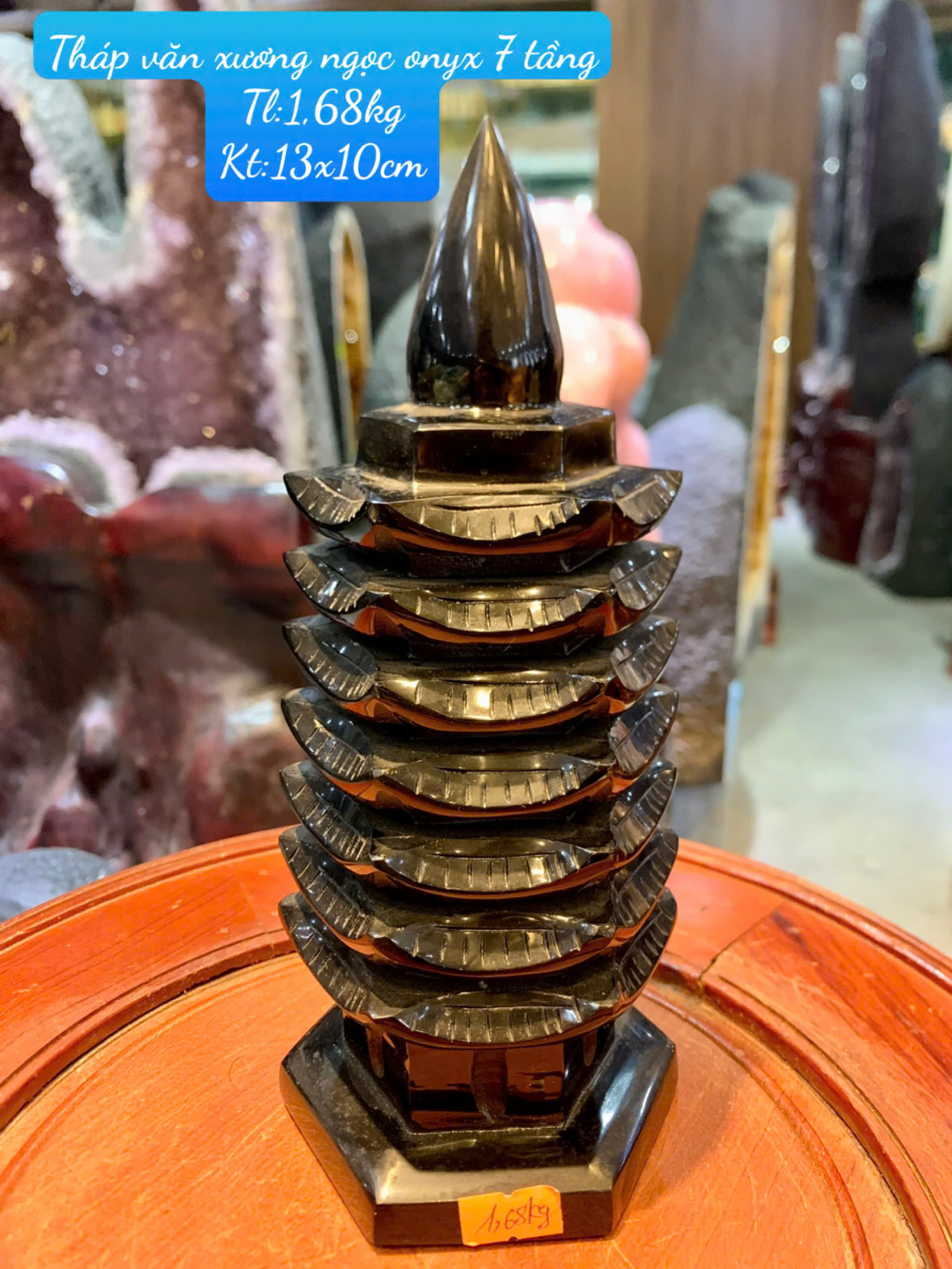 Tháp Văn Xương Ngọc Onyx Đen 7 Tầng Tích Tụ Linh Khí, Khai Mở Trí Tuệ