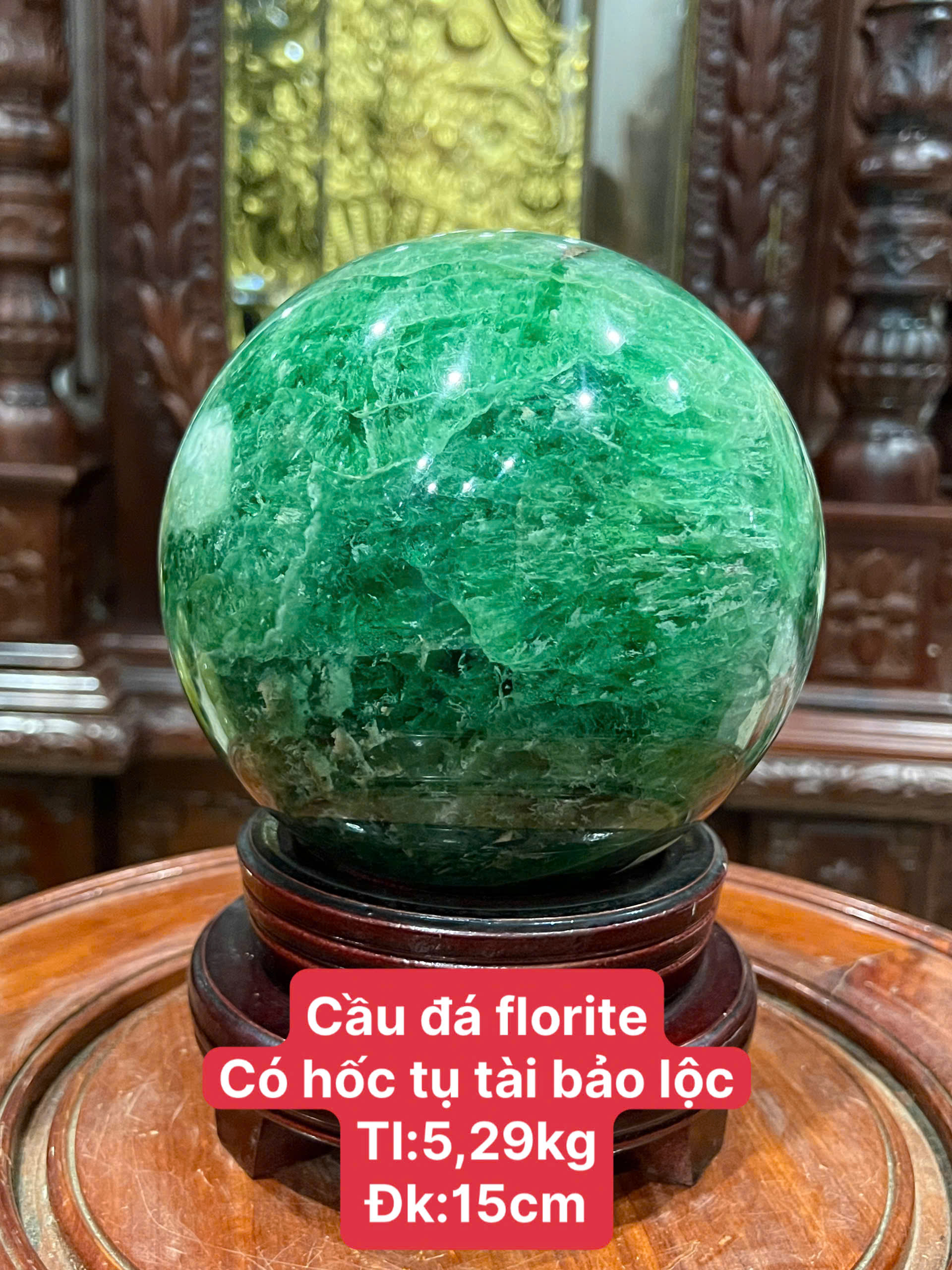 Quả Cầu Đá Fluorite Có Hốc Tụ Tài 15cm Tinh Hoa Đa Sắc, Độc Bản Tụ Bảo Lộc