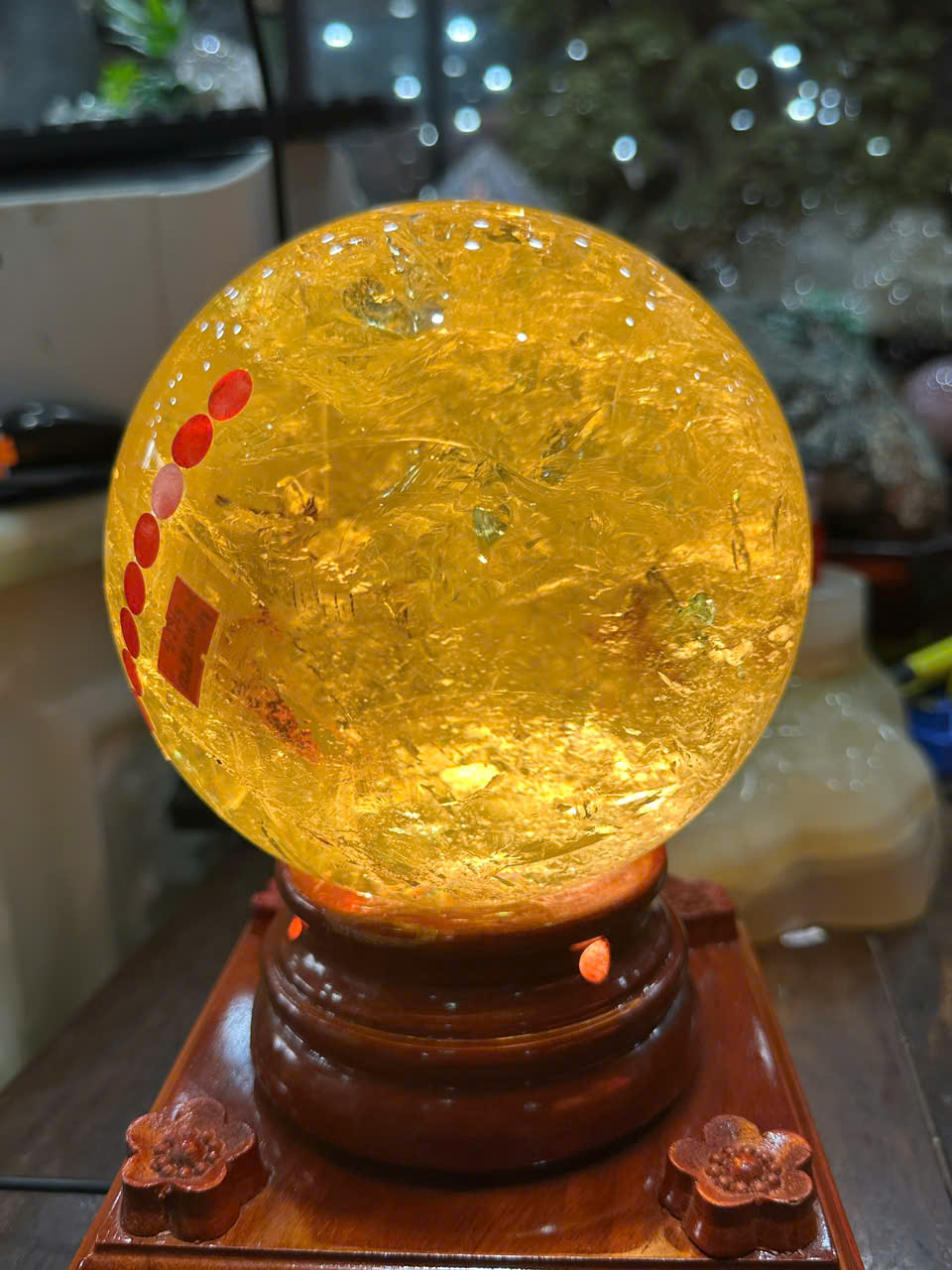 Quả Cầu Thạch Anh Vàng 15cm Hoàng Kim Chiêu Tài, Phú Quý Vinh Hoa