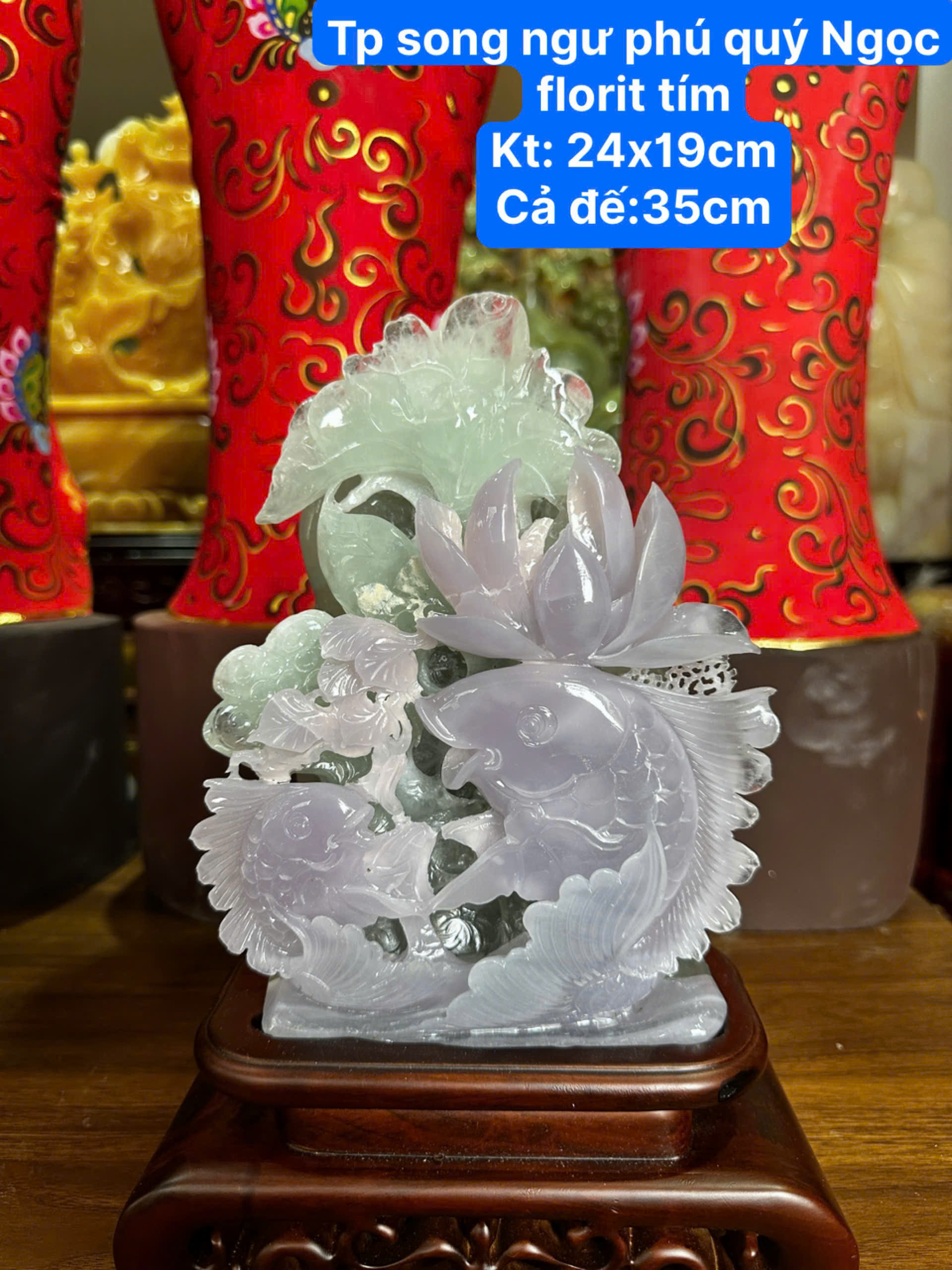 Song Ngư Phú Quý ngọc fluorit tím – Biểu tượng dư dả, tâm trí thông tuệ và gia đạo êm ấm