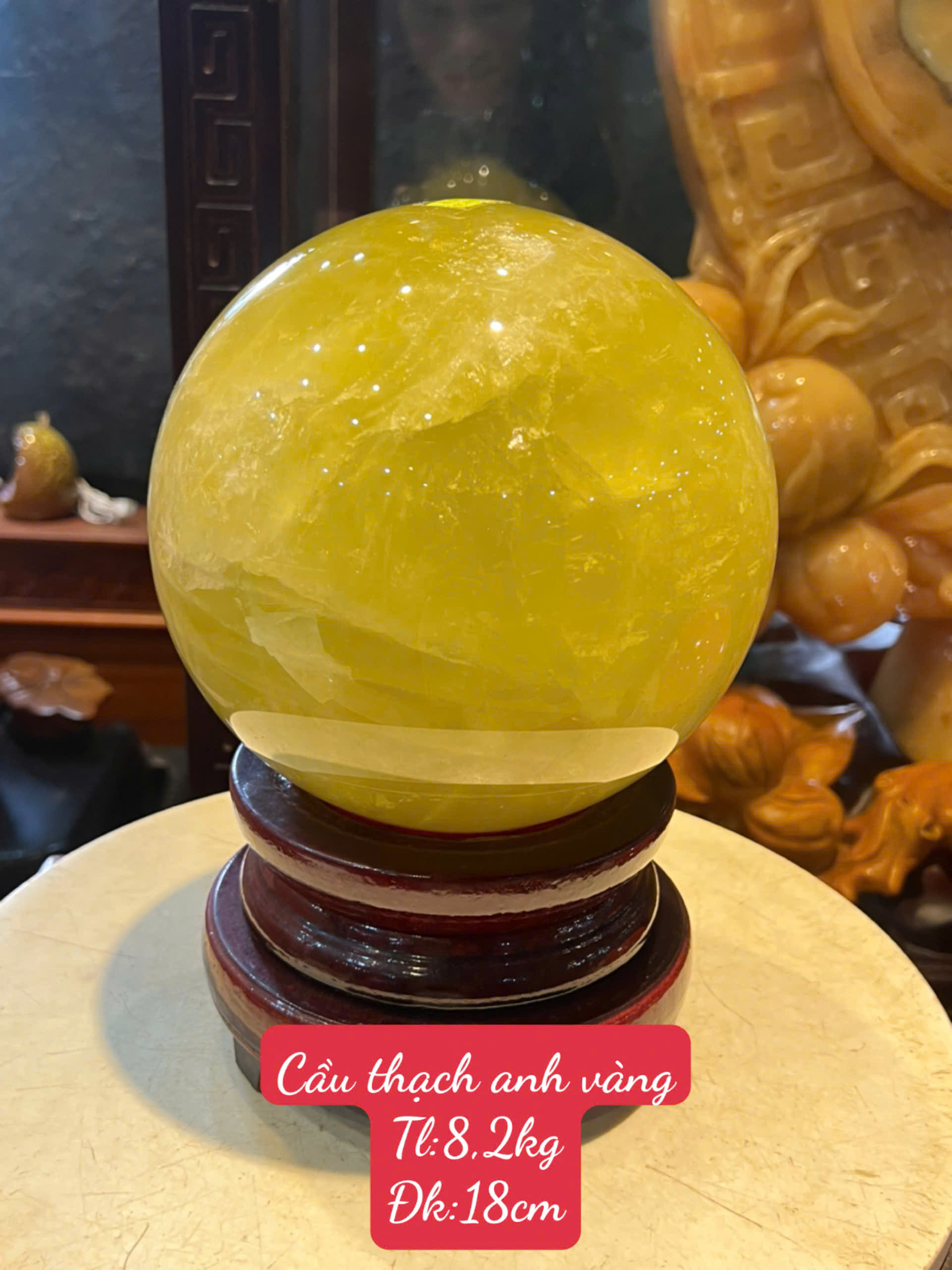 Quả Cầu Thạch Anh Vàng 18cm Tụ Khí Kinh Thương, Thịnh Vượng Trường Tồn