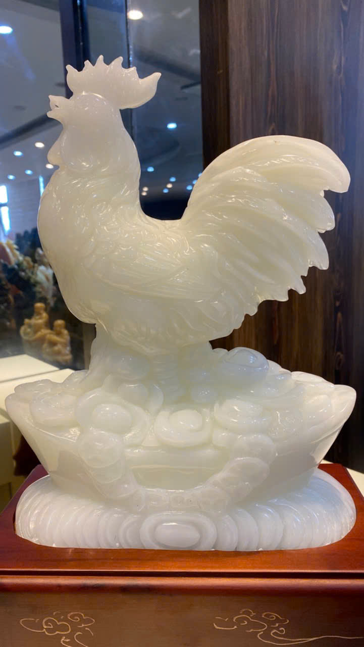 Tượng gà (Tuổi Dậu) Bạch Ngọc Onyx Trắng Bạch Ngọc Cát Tường – Đại Cát Đại Lợi – Trấn Diệt Tiểu Nhân