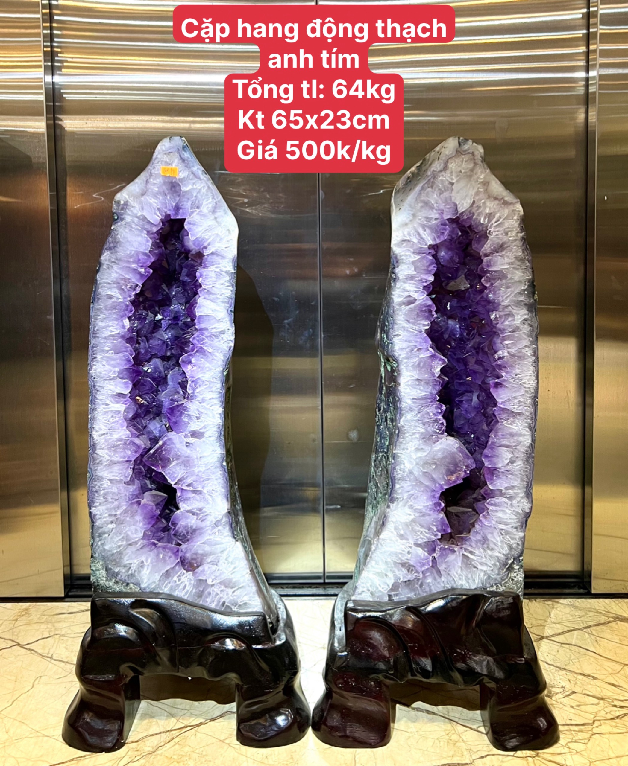 Cặp Hang Động Mã Não Thạch Anh Tím Song Phụng Song Hành Tụ Khí