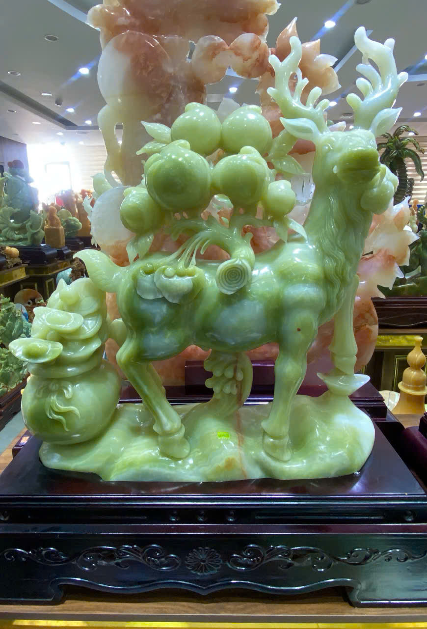 Hươu Trường Thọ Ngọc Onyx Xanh Lục Bảo Cát Tường, Phúc Thọ An Yên Bền Vững Tài Vận