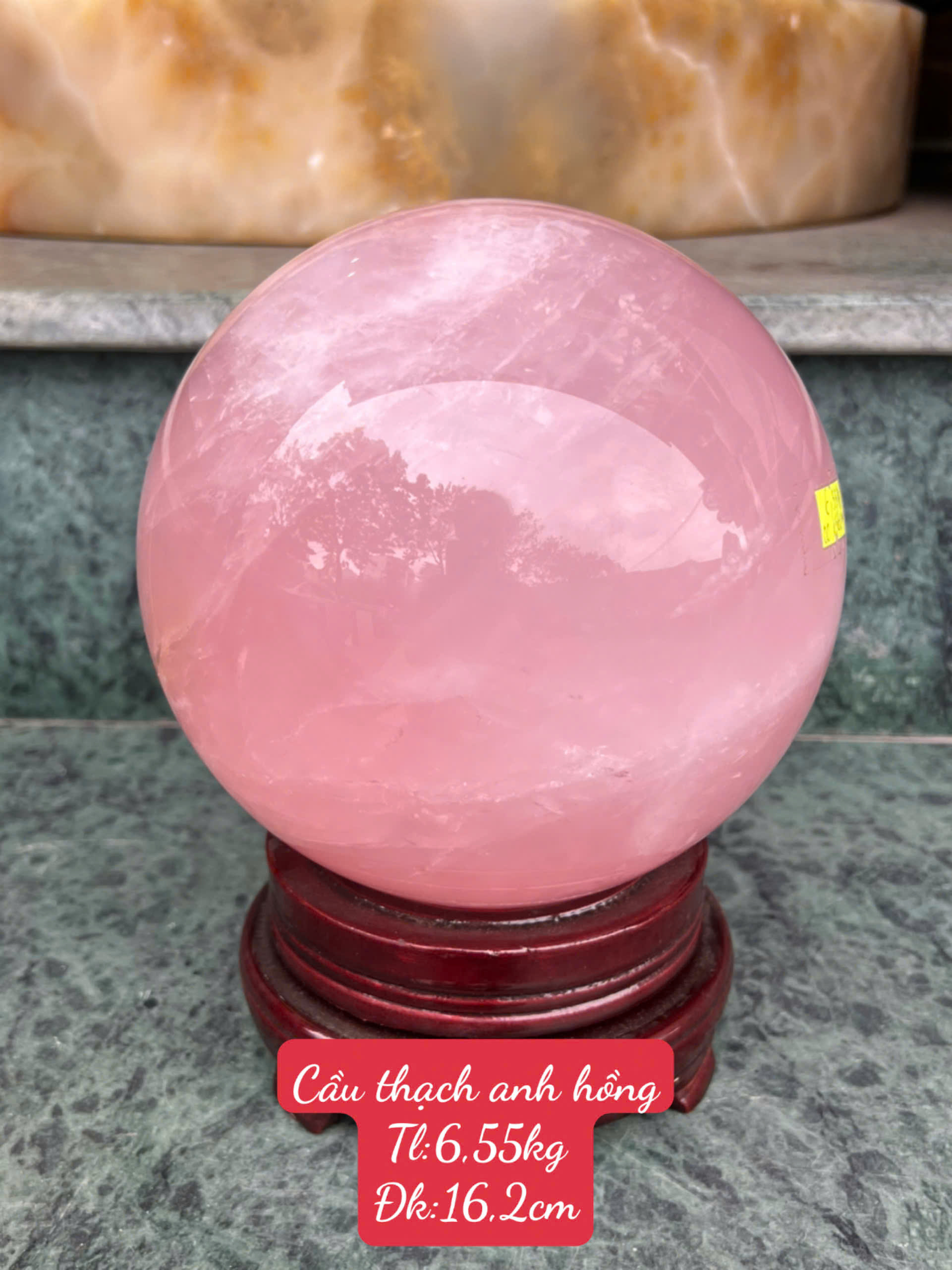 Quả Cầu Thạch Anh Hồng 16.2cm Tình Duyên Viên Mãn, Gắn Kết Quý Nhân