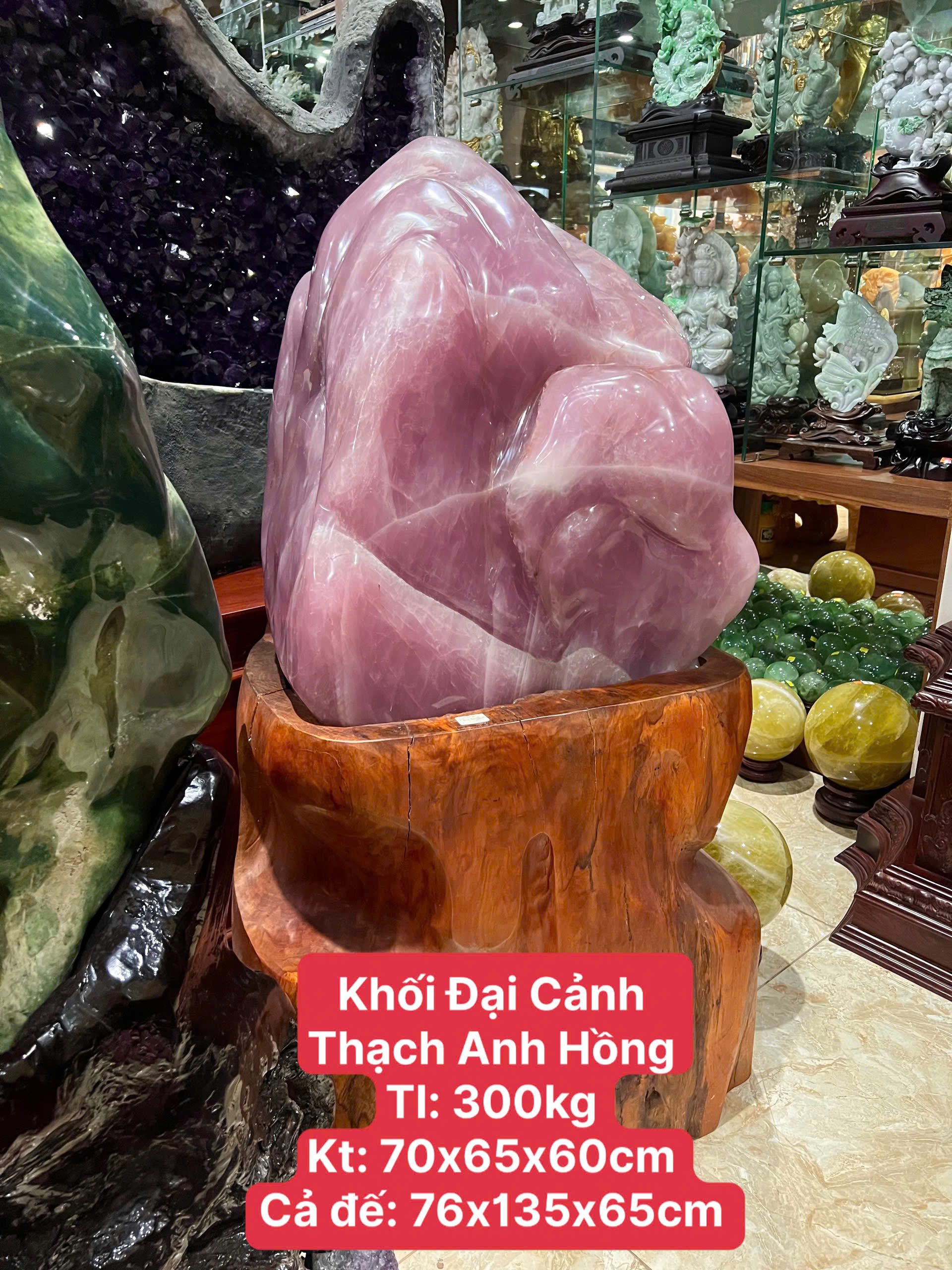 Khối Đại Cảnh Thạch Anh Hồng Đại Bảo Vật Trấn Trạch Tụ Sinh Khí