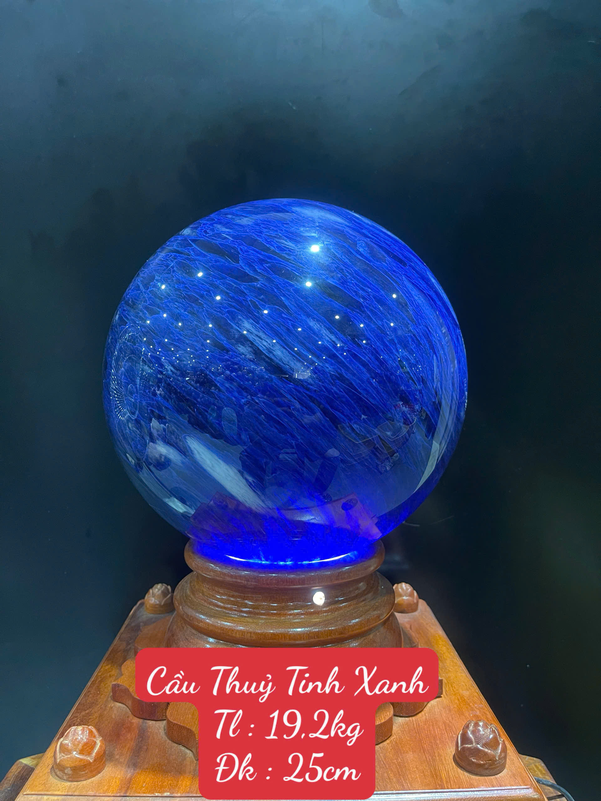 Quả Cầu Obsidian Thủy Tinh Xanh 25cm Tuyệt Tác Núi Lửa, Trấn Trạch Chiêu Tài