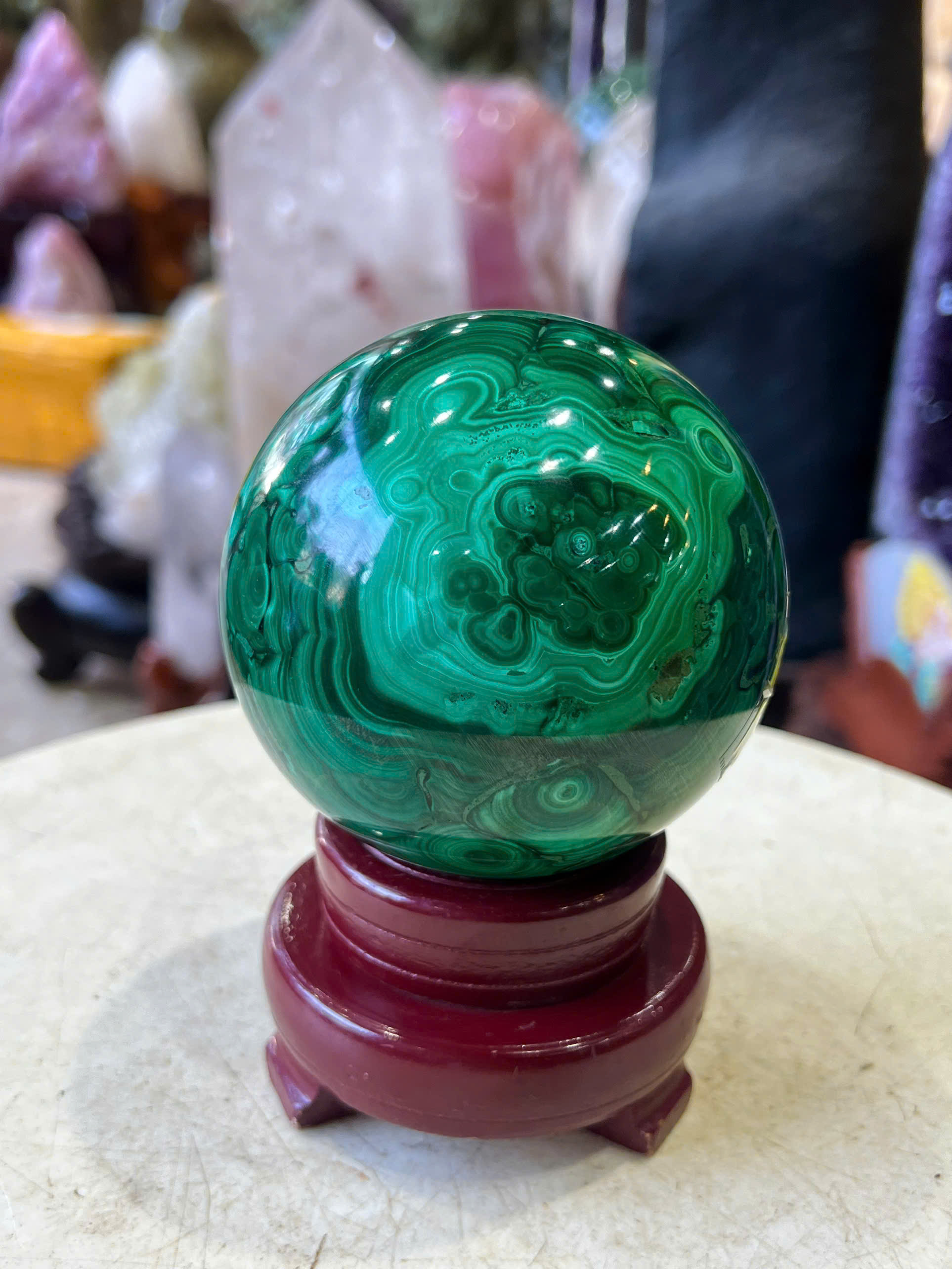 Quả Cầu Ngọc Khổng Tước (Malachite) 9.5cm Sắc Biển Khơi Sang Trọng, Chiêu Tài Tụ Khí
