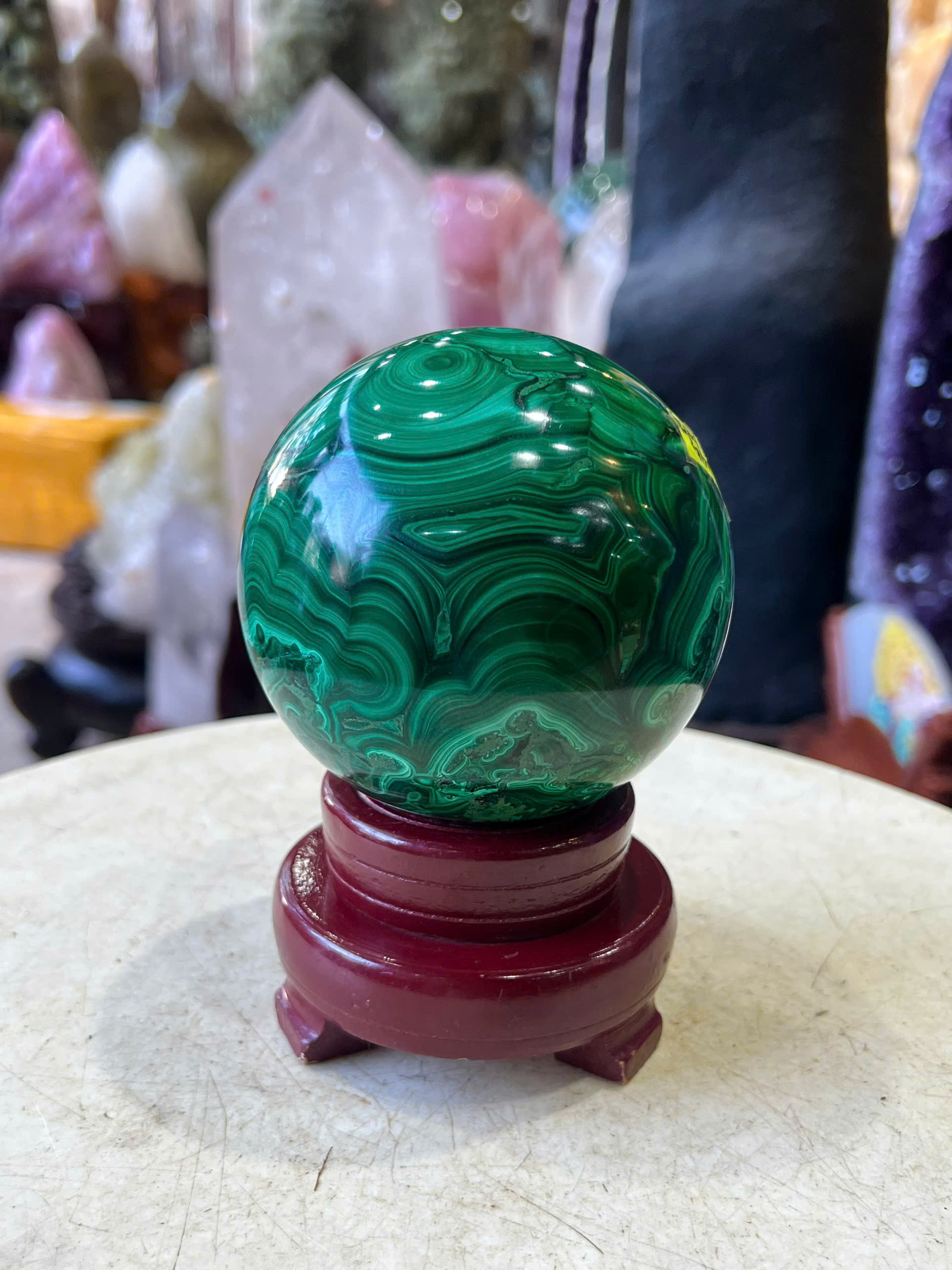 Quả Cầu Ngọc Khổng Tước (Malachite) 9.5cm Sắc Biển Khơi Sang Trọng, Chiêu Tài Tụ Khí