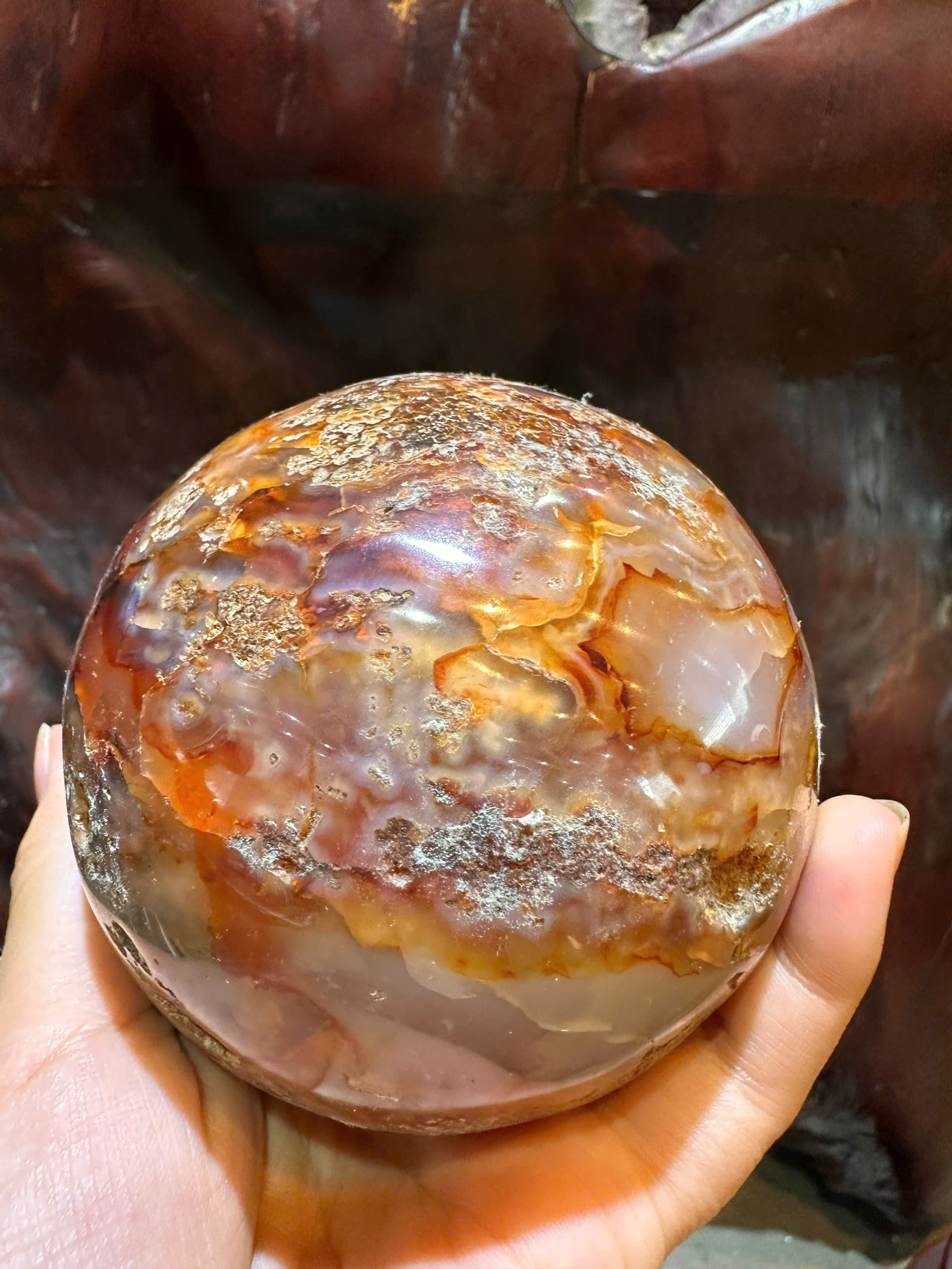 Quả Cầu Ngọc Mã Não Huyết Đỏ 995gram Quyền Lực Huyết Ngọc, Chiêu Tài Đắc Lộc