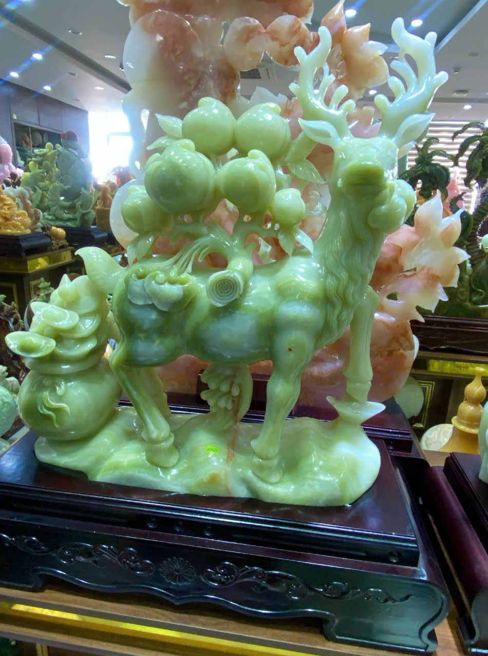 Hươu Trường Thọ Ngọc Onyx Xanh Lục Bảo Cát Tường, Phúc Thọ An Yên Bền Vững Tài Vận