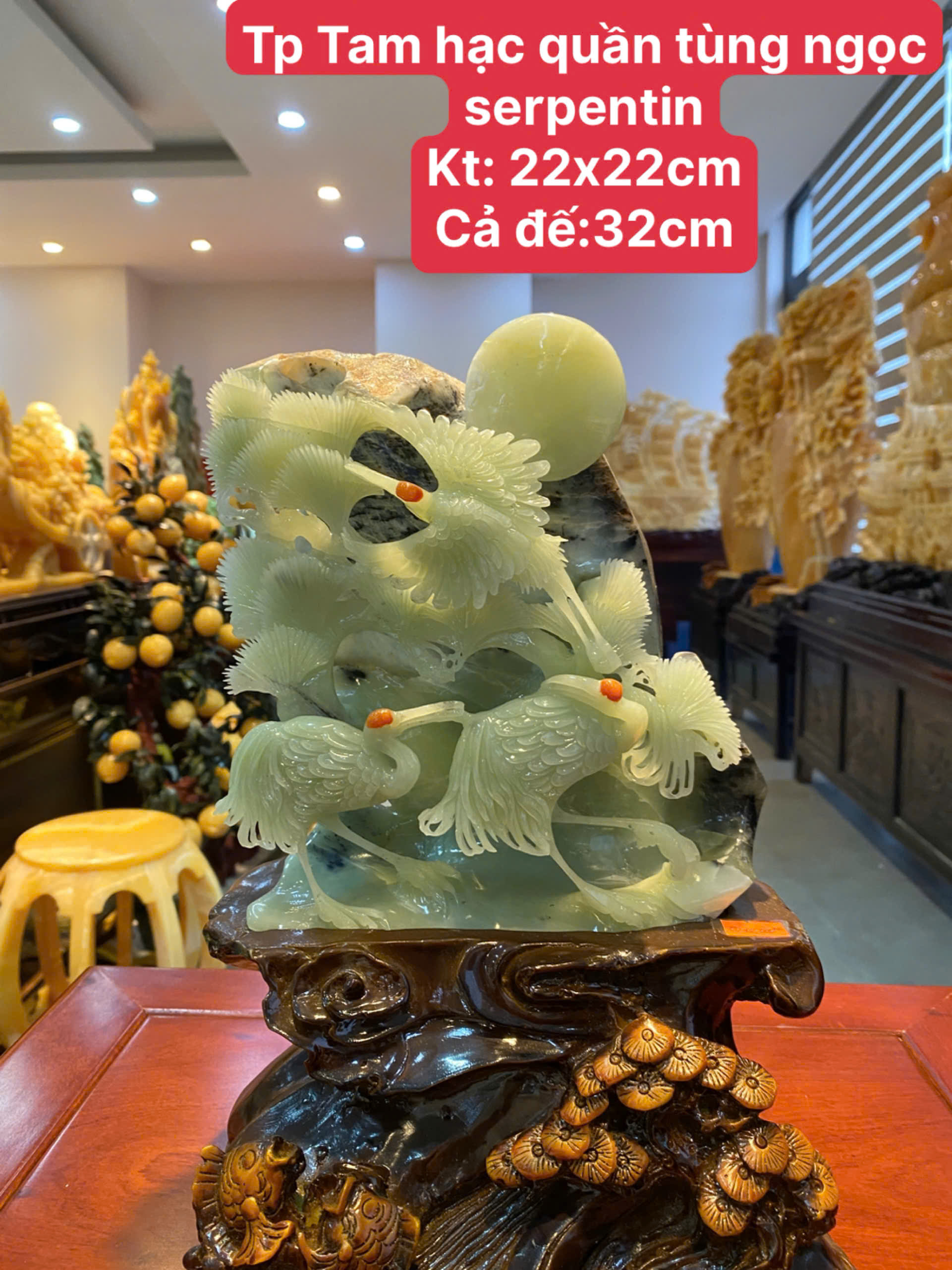 Tam Hạc Quần Tùng ngọc serpentine Biểu tượng trường thọ, gia đạo an yên và sức khỏe dồi dào