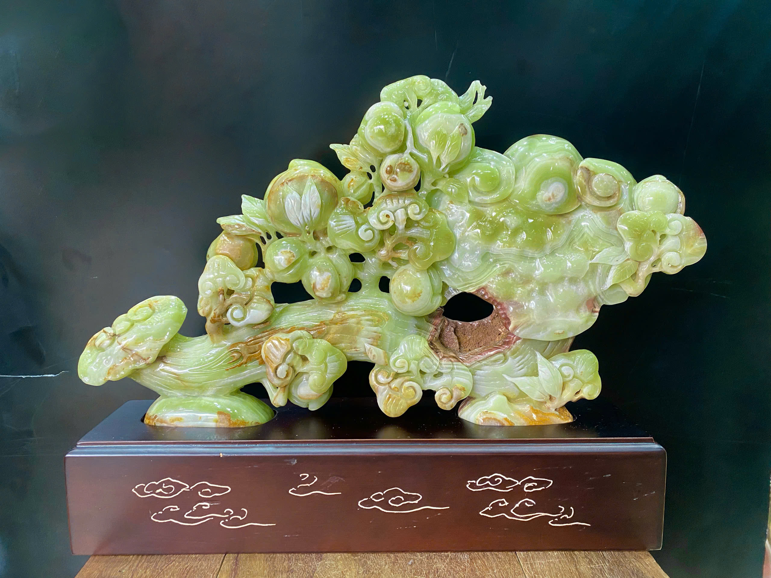 Gậy Như Ý Đào Tiên Ngọc Onyx Xanh Vạn Sự Hanh Thông, Diên Niên Vạn Thọ