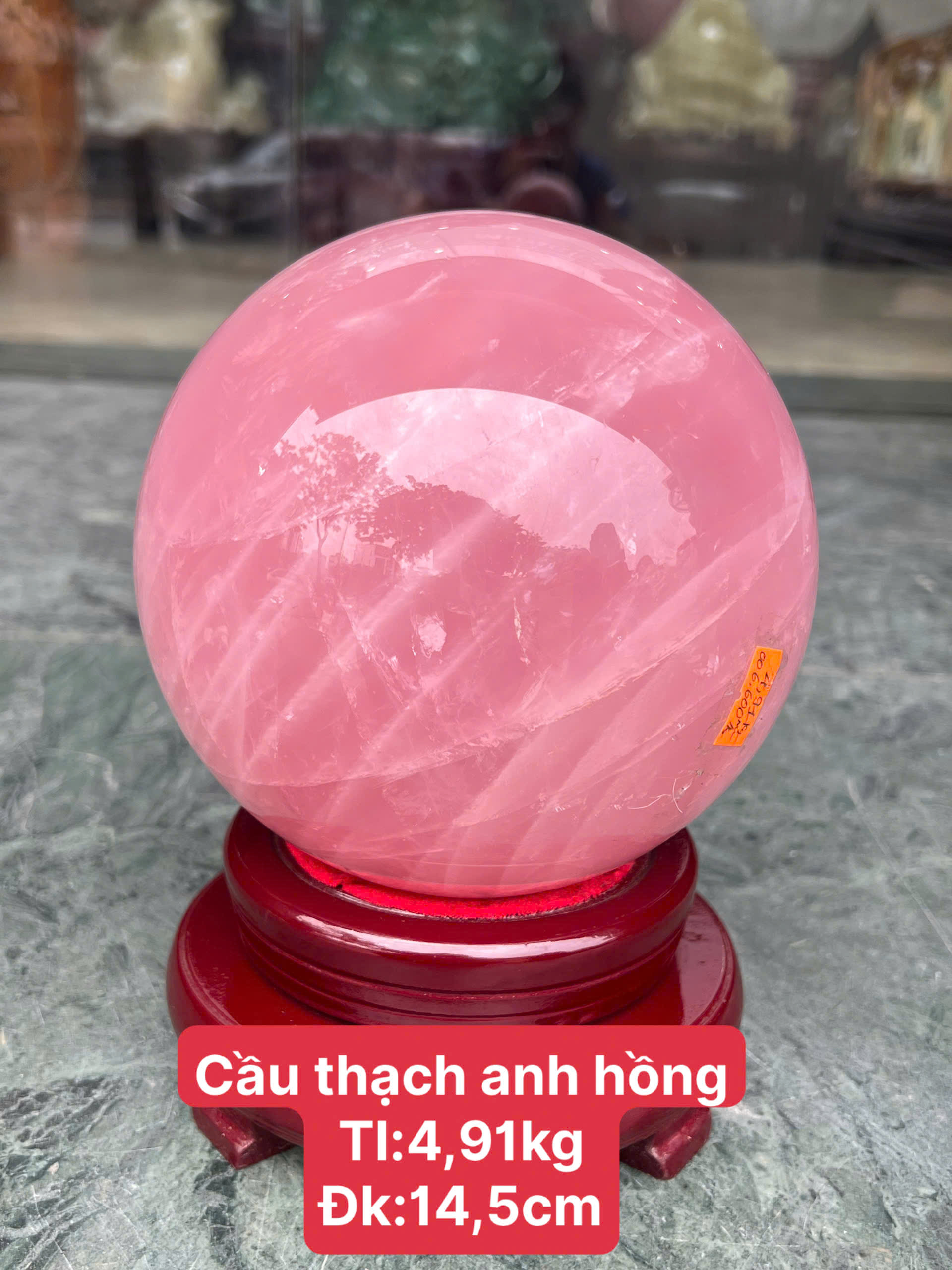 Quả Cầu Thạch Anh Hồng 14,5cm Sắc Hồng Trong Ngọt Ngào, Gắn Kết Nhân Duyên