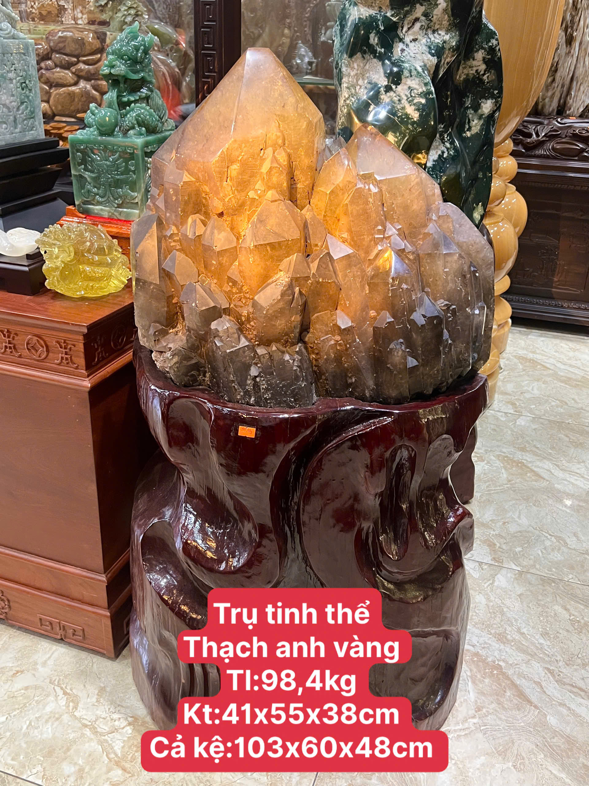 Trụ Tinh Thể Thạch Anh Vàng Trấn Trạch Tụ Tài