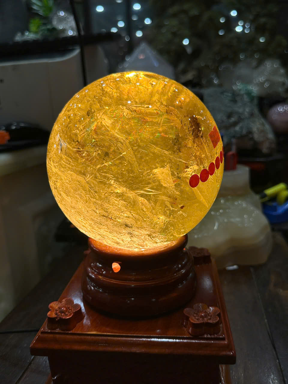 Quả Cầu Thạch Anh Vàng 15cm Hoàng Kim Chiêu Tài, Phú Quý Vinh Hoa