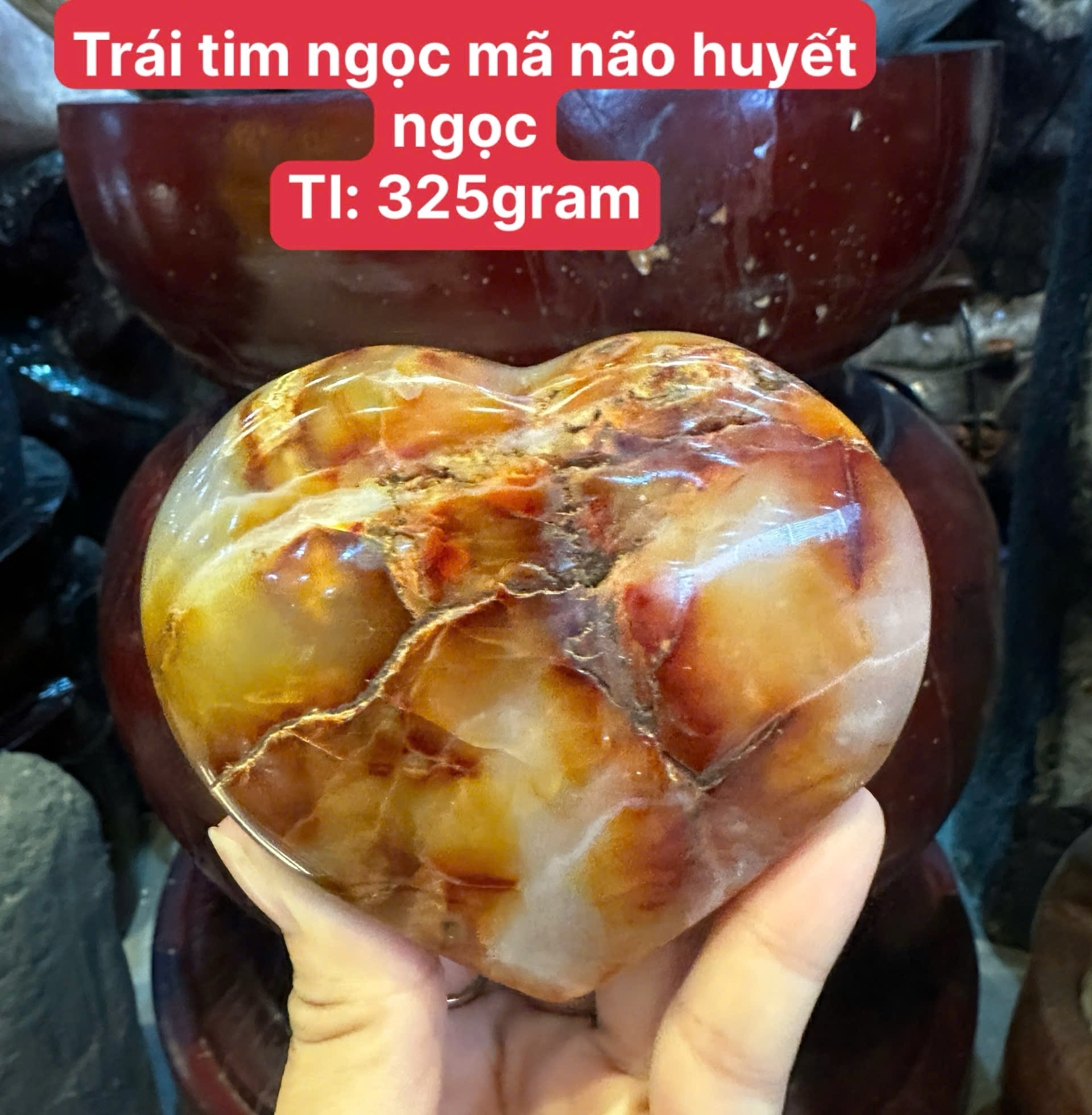 Trái Tim Ngọc Mã Não Huyết Ngọc Bảo Vật Kết Nối Nhân Duyên