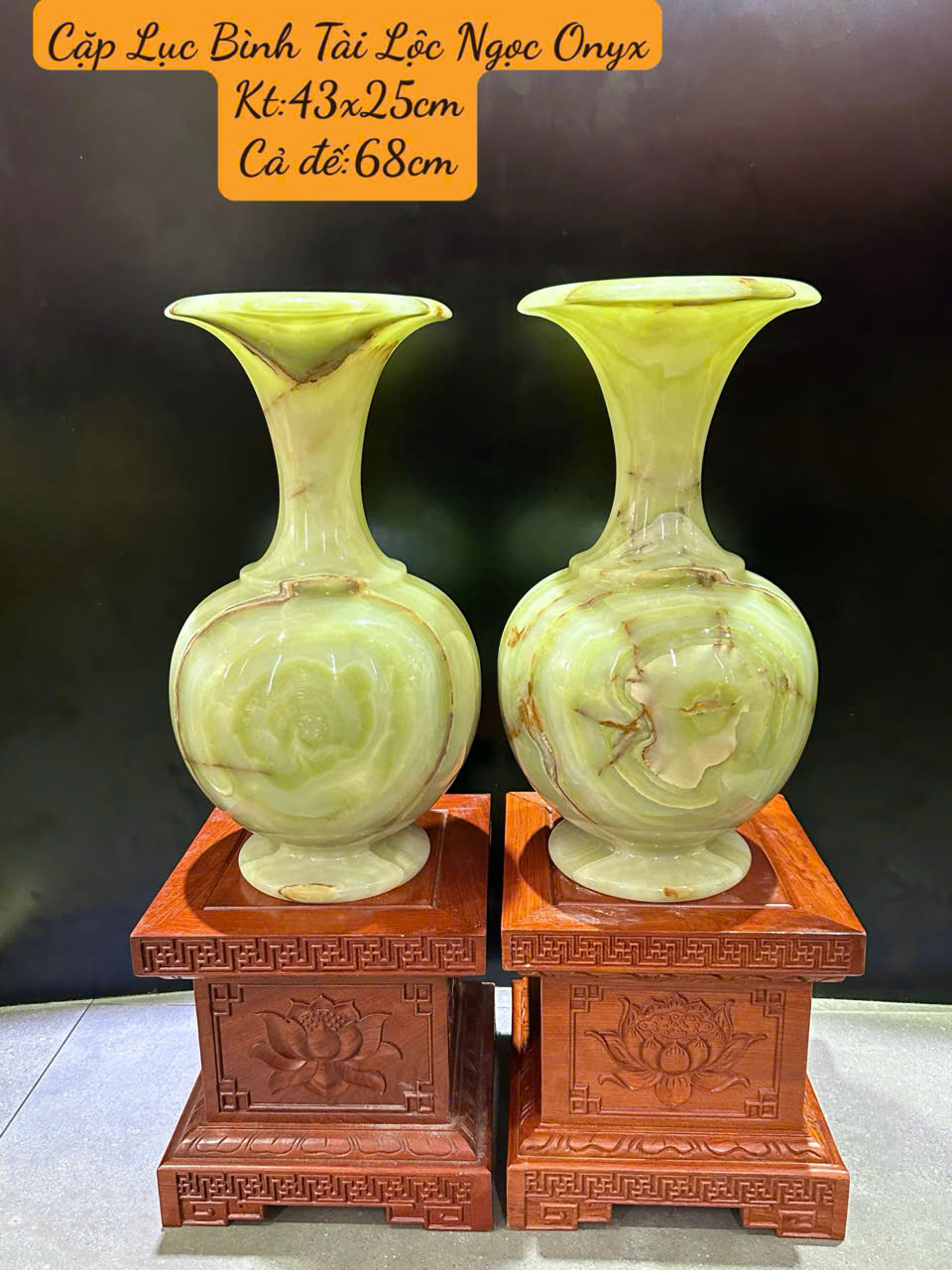 Cặp Lục Bình Tài Lộc Ngọc Onyx Xanh Khởi Sinh Bản Mệnh, Thu Hút Cát Tường