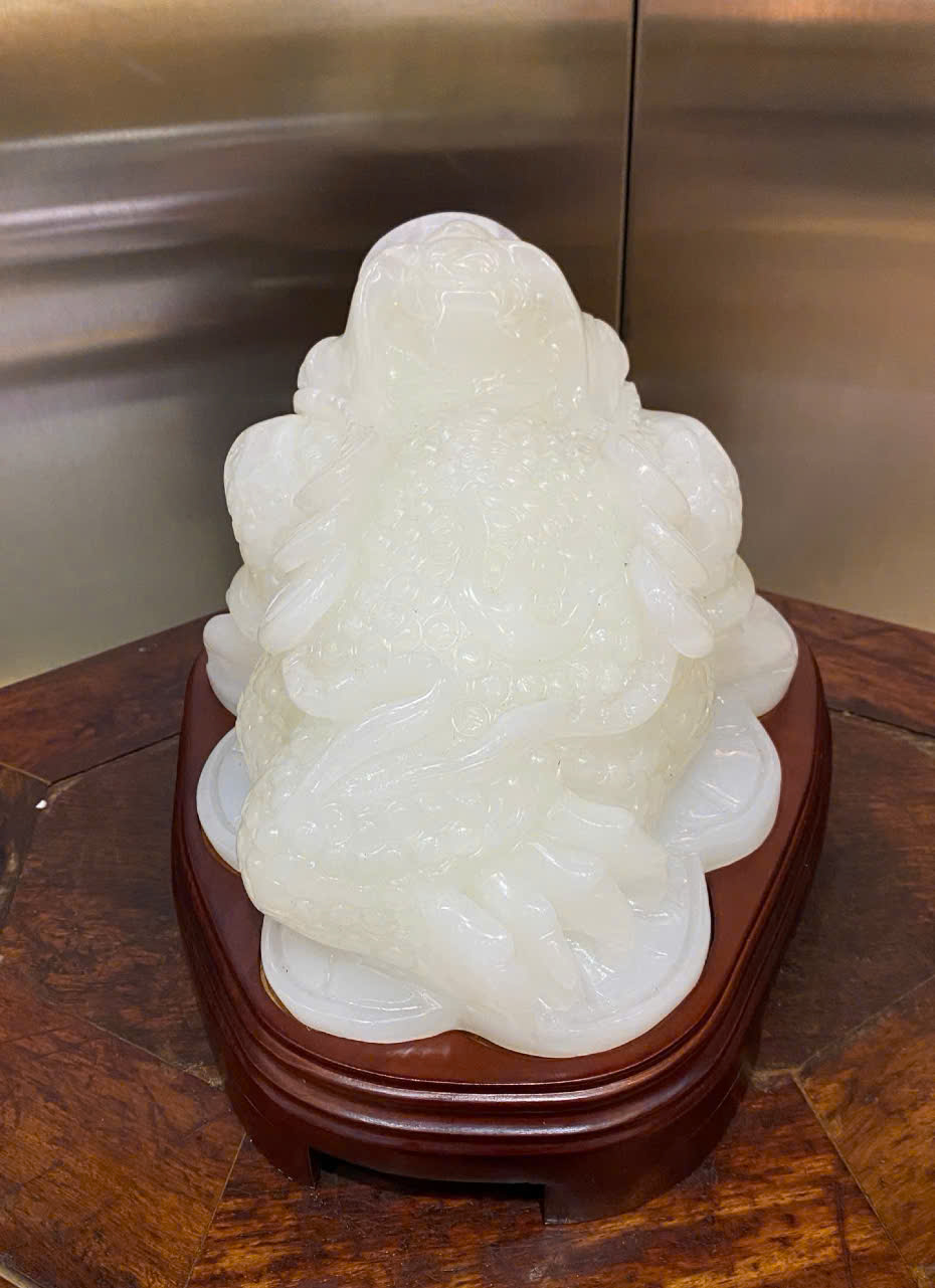 Thiềm Thừ Tài Lộc Ngọc Onyx Trắng Bạch Ngọc Cát Tường, Trấn Tụ Tiền Tài Gia Đạo An Yên