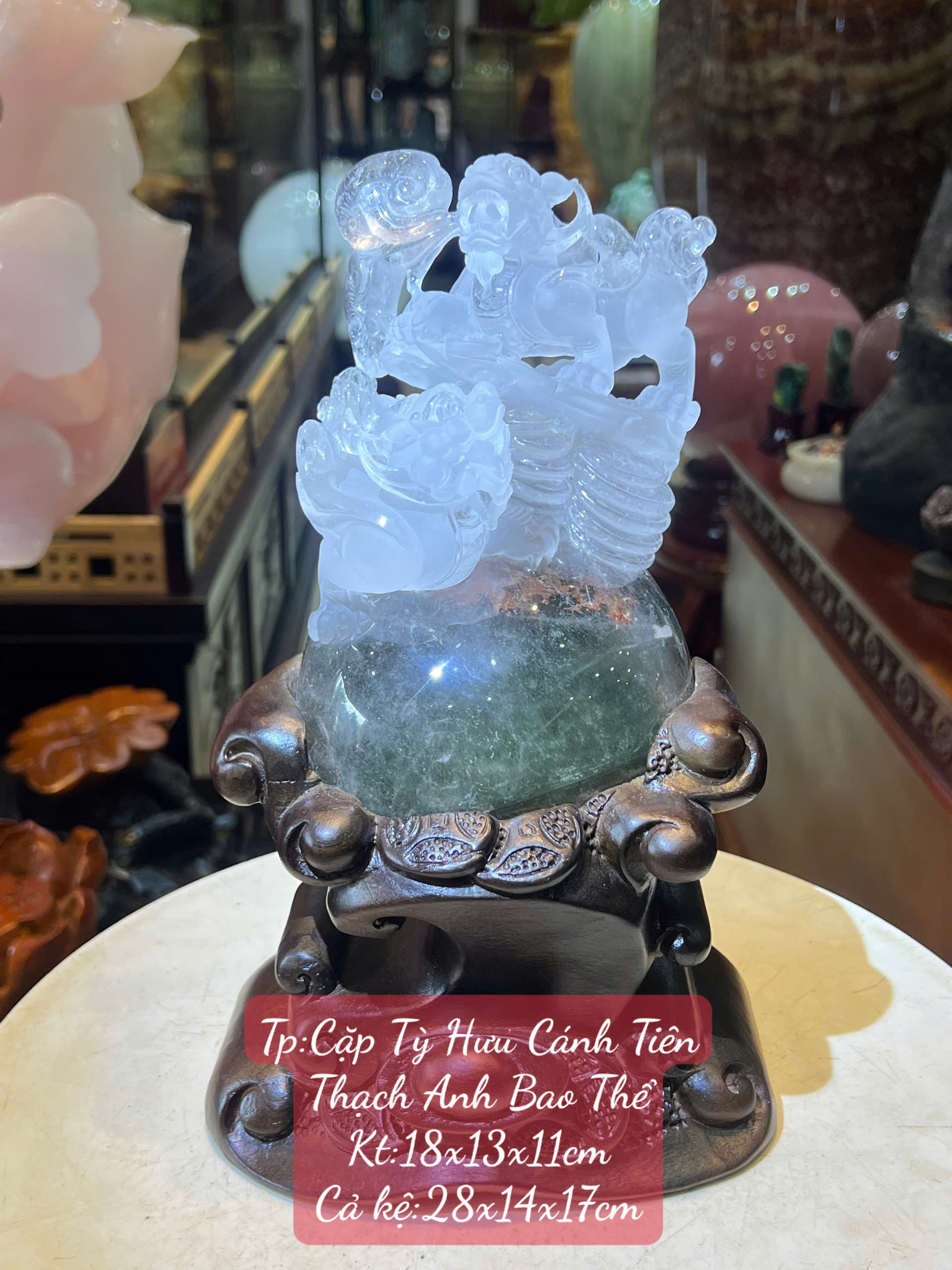Cặp Tỳ Hưu Cánh Tiên Thạch Anh Ưu Linh Bao Thể Tuyệt Tác Chiêu Tài Hút Lộc, Trấn Trạch Hộ Mệnh