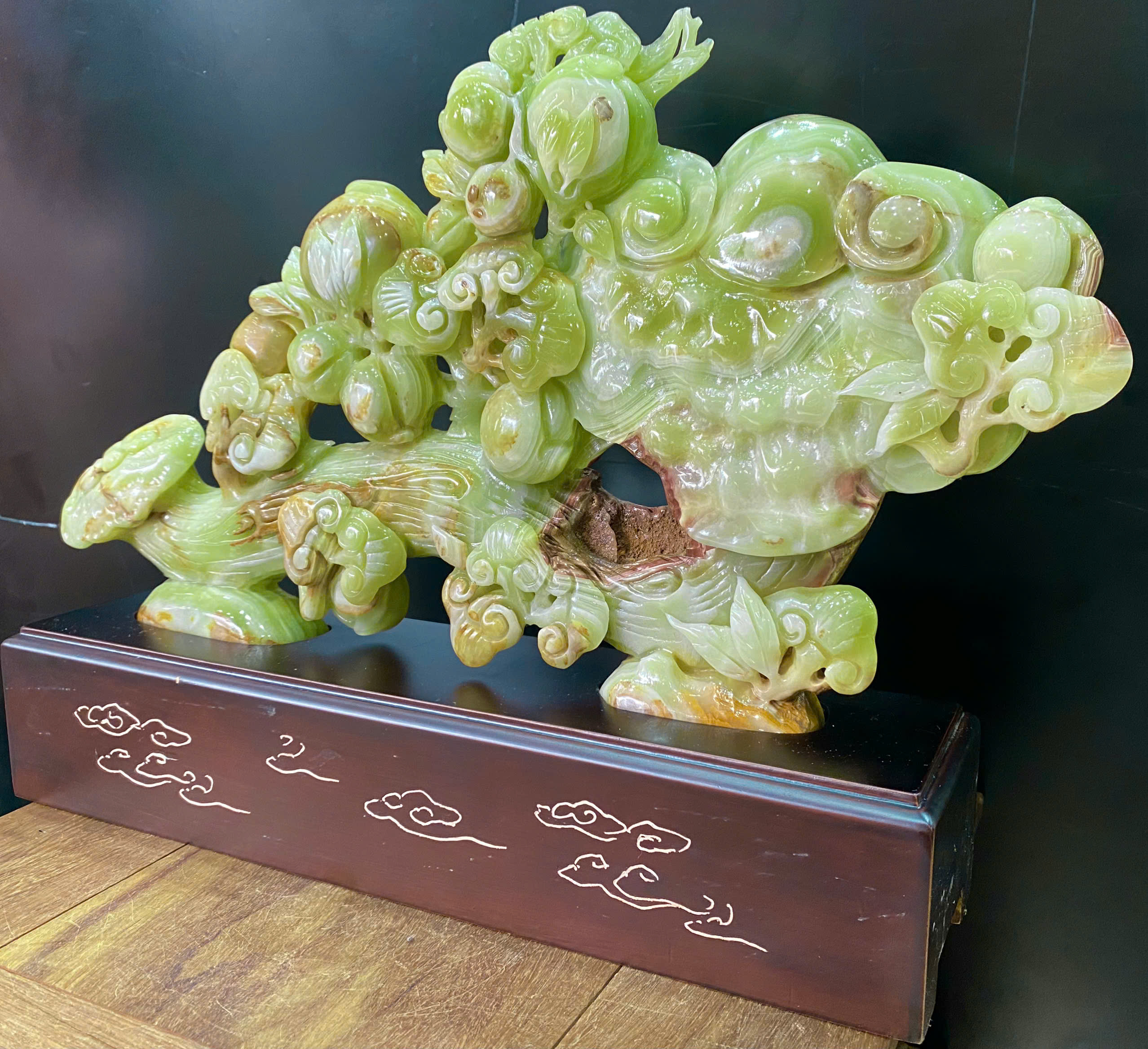 Gậy Như Ý Đào Tiên Ngọc Onyx Xanh Vạn Sự Hanh Thông, Diên Niên Vạn Thọ
