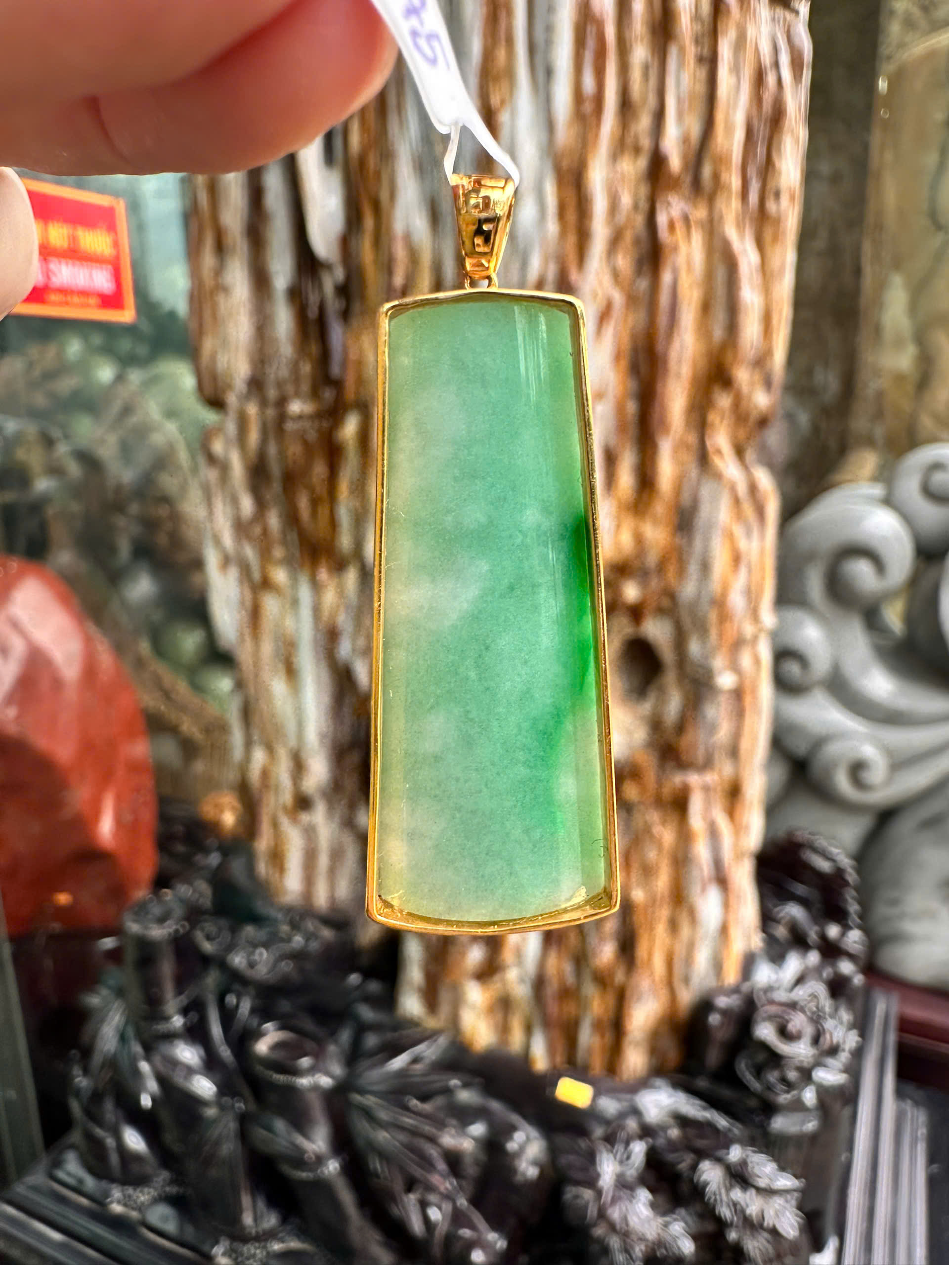 Thẻ Vô Sự Bài Ngọc Phỉ Thúy Móc Vàng 18K Bình An Tự Tại, Phú Quý Trường Tồn